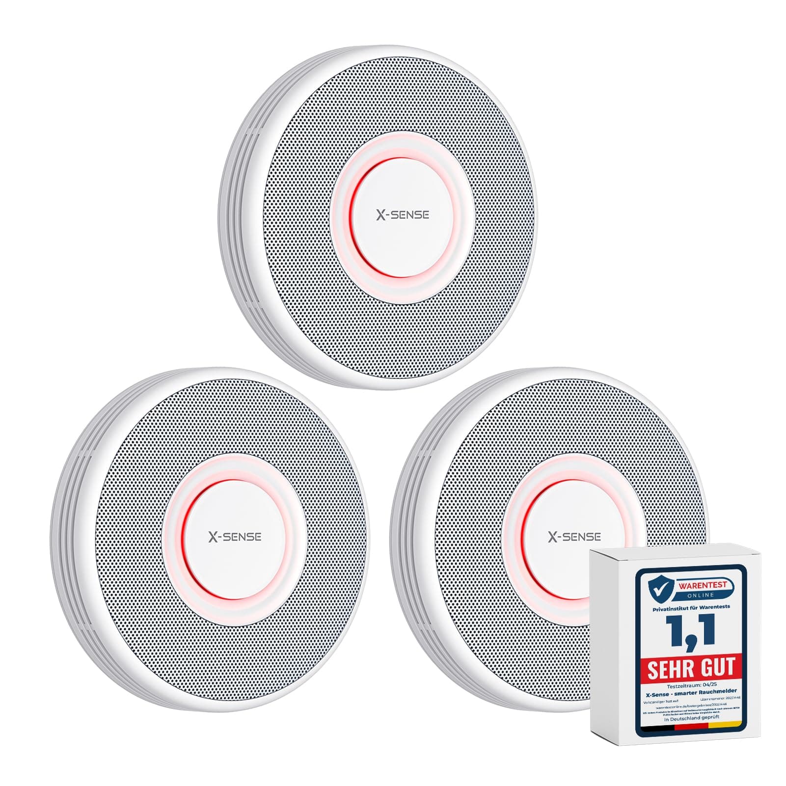 X-Sense Smarter Rauchmelder WLAN mit Sprachausgabe und 17 Standorten, Feuermelder, Rauchmelder vernetzt, 33 mm, SBS50 Basisstation erforderlich, XS0B-MR, 3 Stück