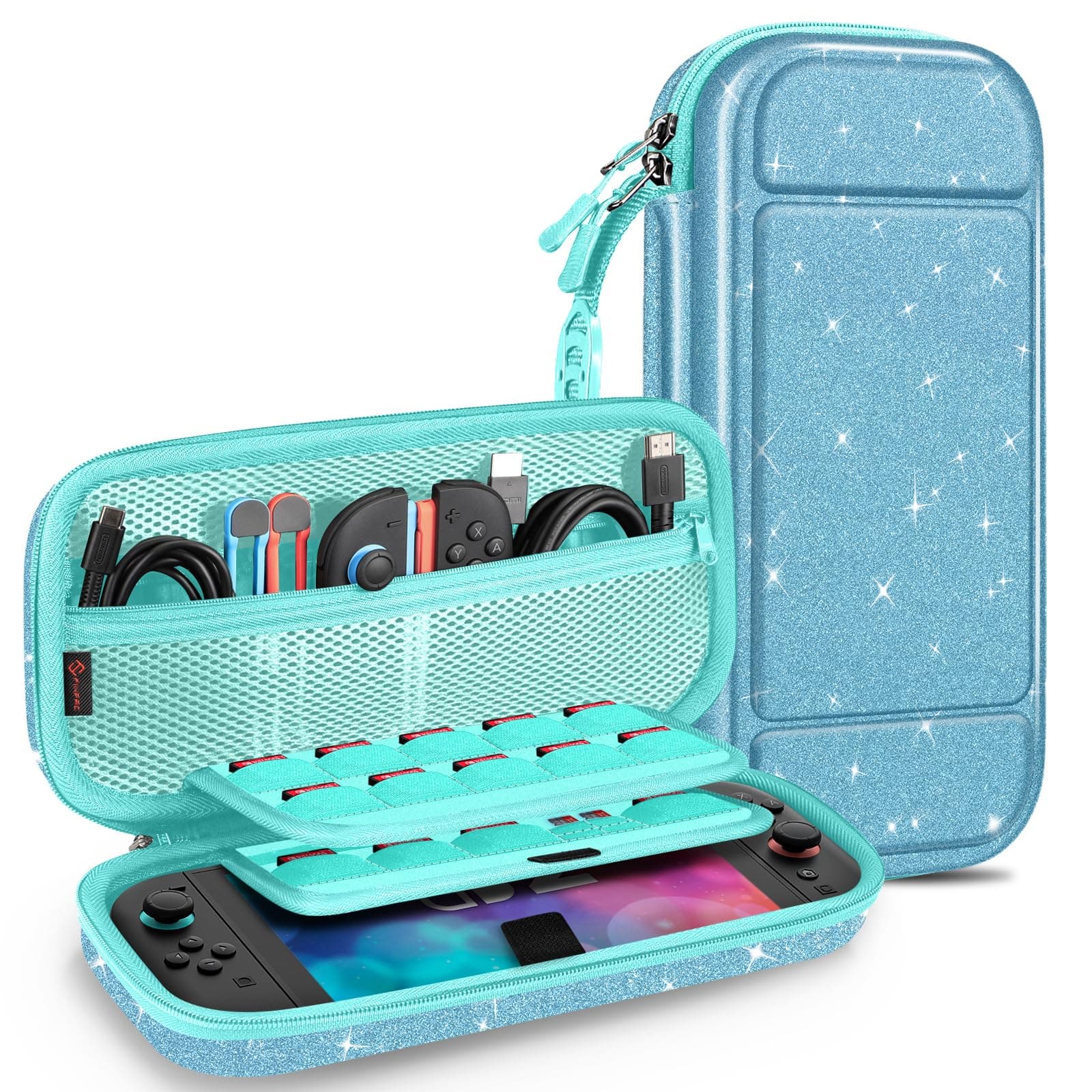 FINTIE Tasche für Nintendo Switch 2(2025) - Tragetasche Aufbewahrungstasche Hülle Case mit Spielkartenhaltern und Innentasche für Nintendo Switch 2 Konsole und Zubehör (Glitzerndes Blau)