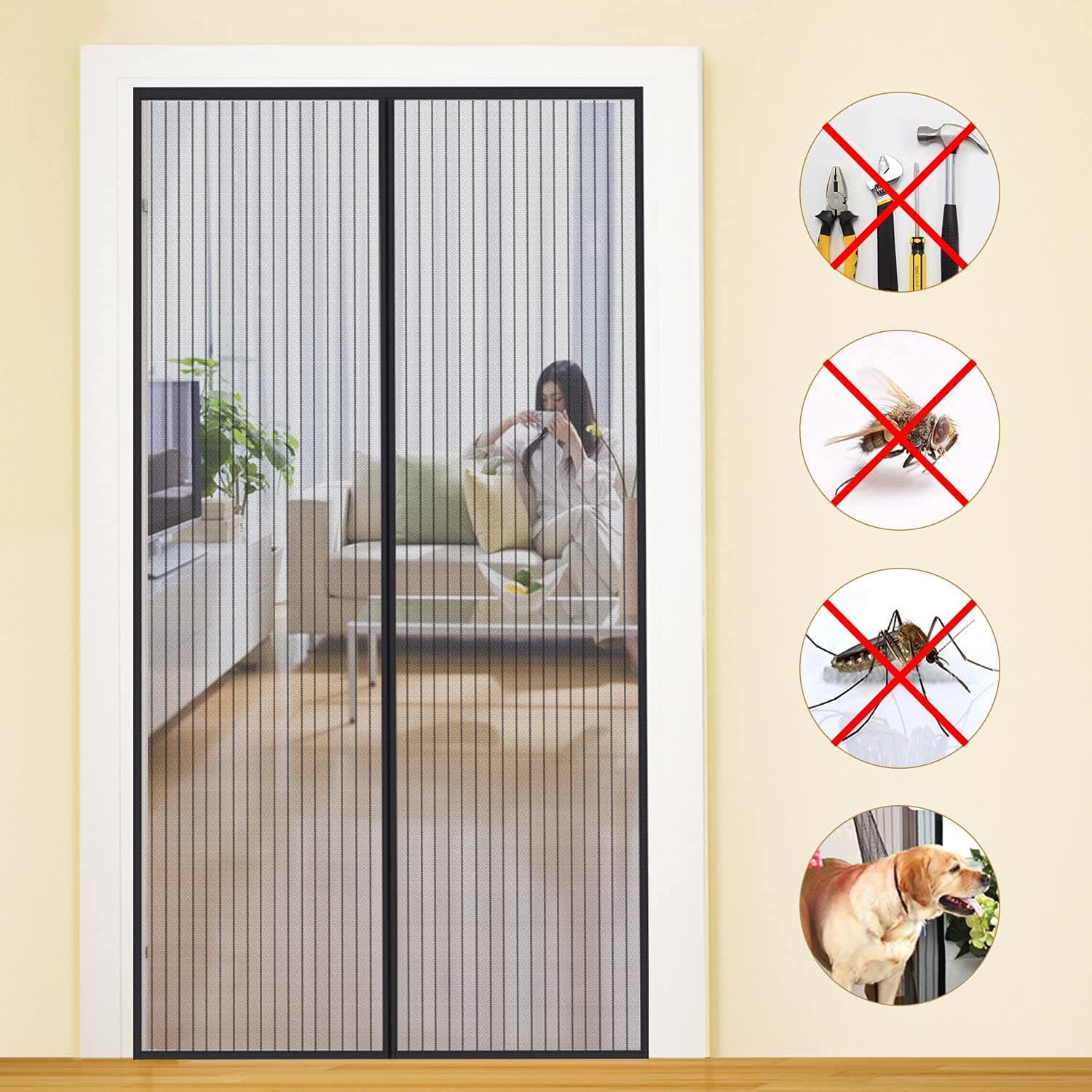 MYCARBON Mosquitera para Puerta Protección Contra Insectos Magnético (150x220, Negro)