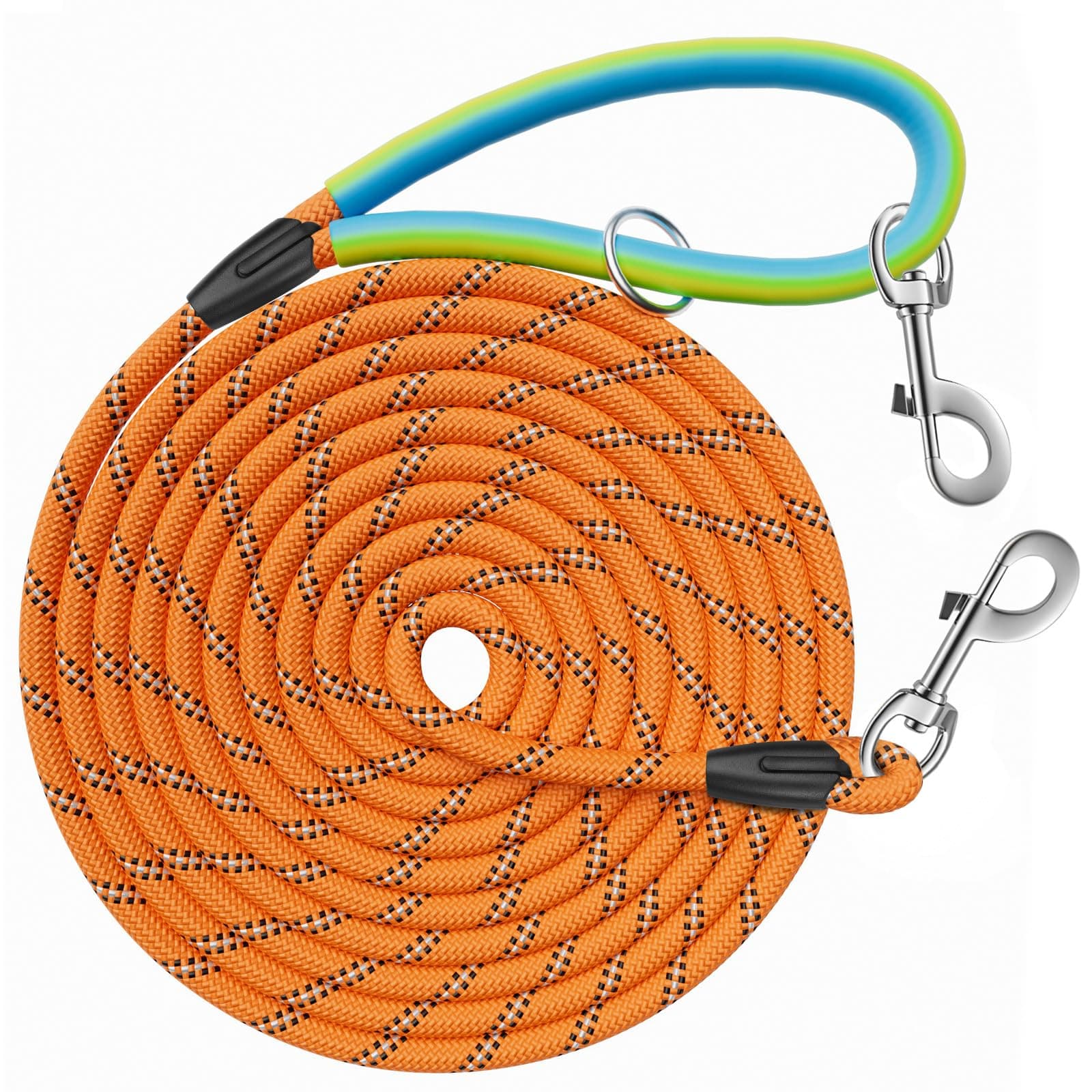 Aystkniet Longe pour Chien, 5M 10M 15M 20M 30M Laisse de Dressage avac Crochets Pivotants aux Deux Extrémités, Longue Laisse Corde d'attache pour Petits, Moyens, Grands Chiens (Orange, 10M * 8MM)