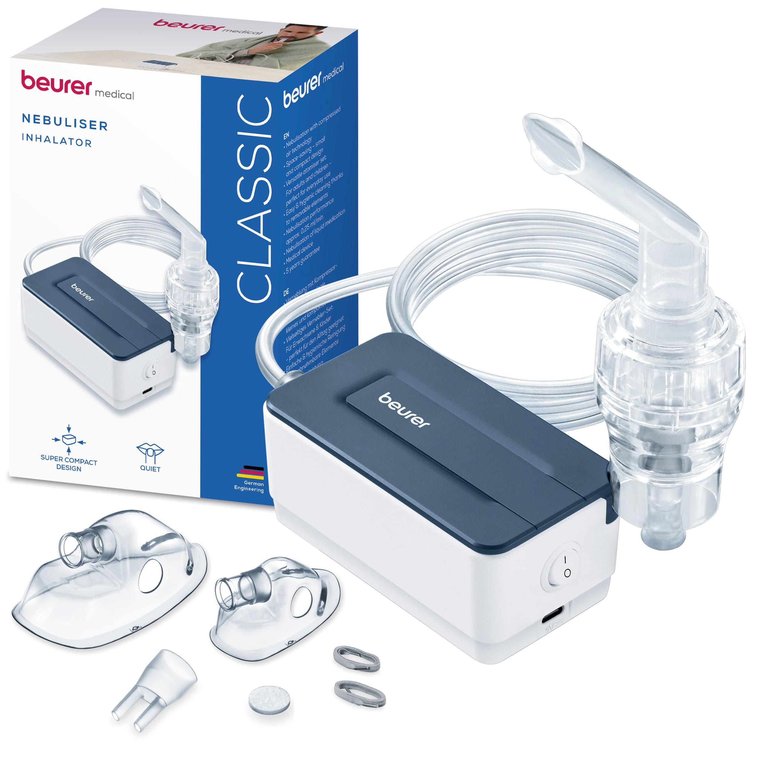 Beurer IH 15 Inhalator, Inhalationsgerät bei Erkältungen und Atemwegserkrankungen wie Asthma und COPD, zur Verneblung von Medikamenten, extra kleines Design, Ein-Knopf-Bedienung ideal für den Alltag