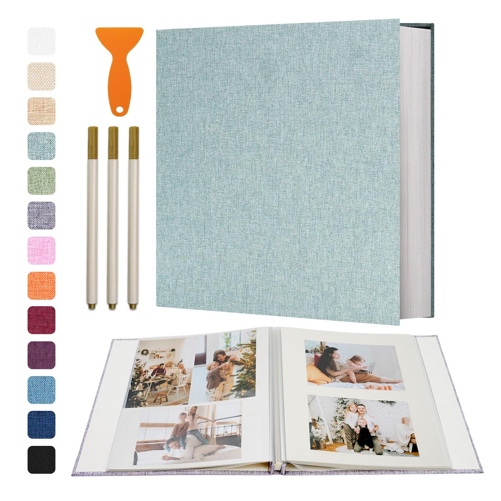 Vienrose Album Fotos Autoadhesivo 33x32 CM Album de Fotos Para Pegar y Escribir Funda de Lino Scrapbook Regalo Bebé Cumpleanos Recuerdos Boda Aniversario Familiares con un bolígrafo, 120 páginas