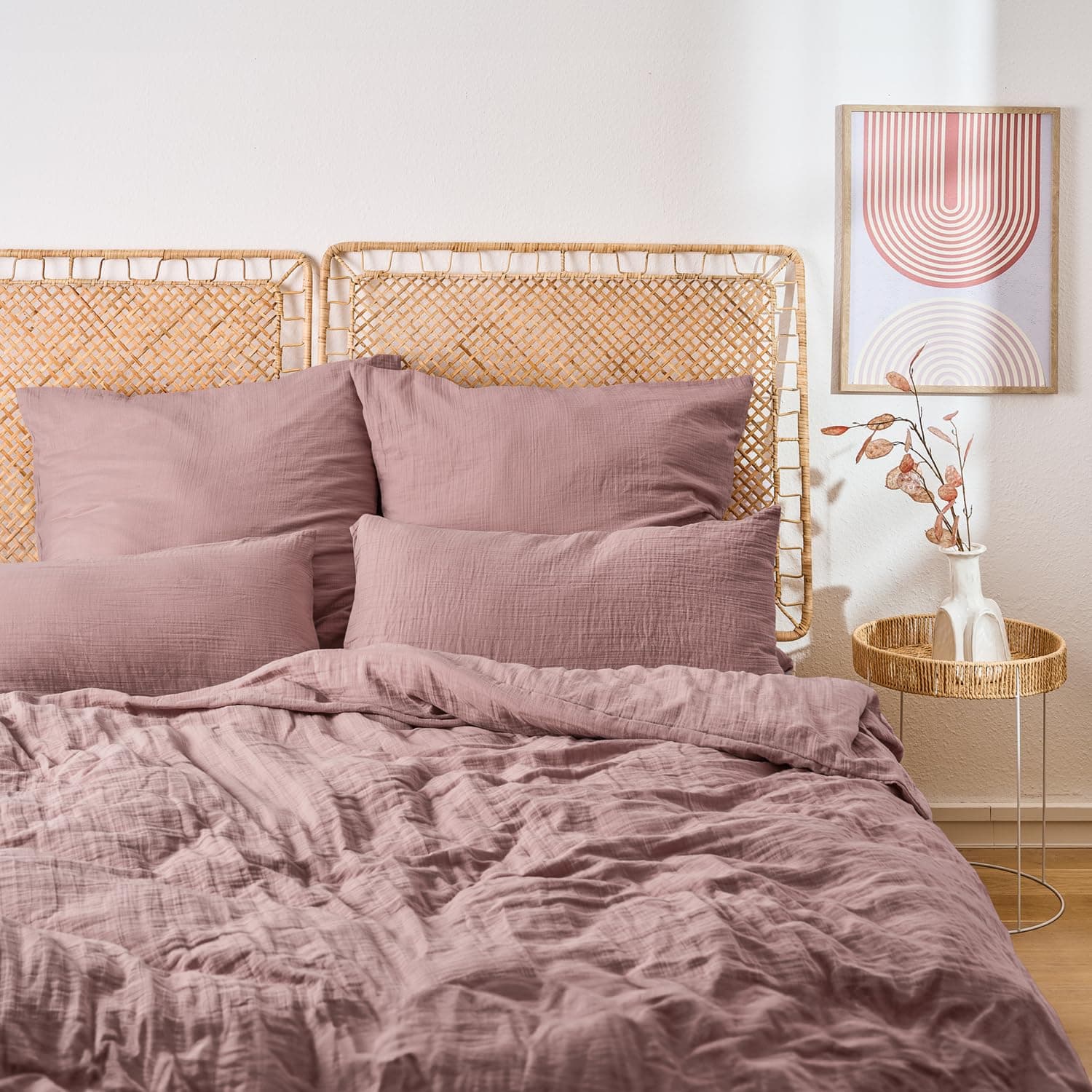 Blumtal Musselin Bettwäsche 135x200 cm + 80x80 cm - Oeko-TEX zert. Bettwäsche Musselin aus 100% Baumwolle - extra weiches Bettwäsche-Set waschbar bei 40 °C - Sommerbettwäsche Violett