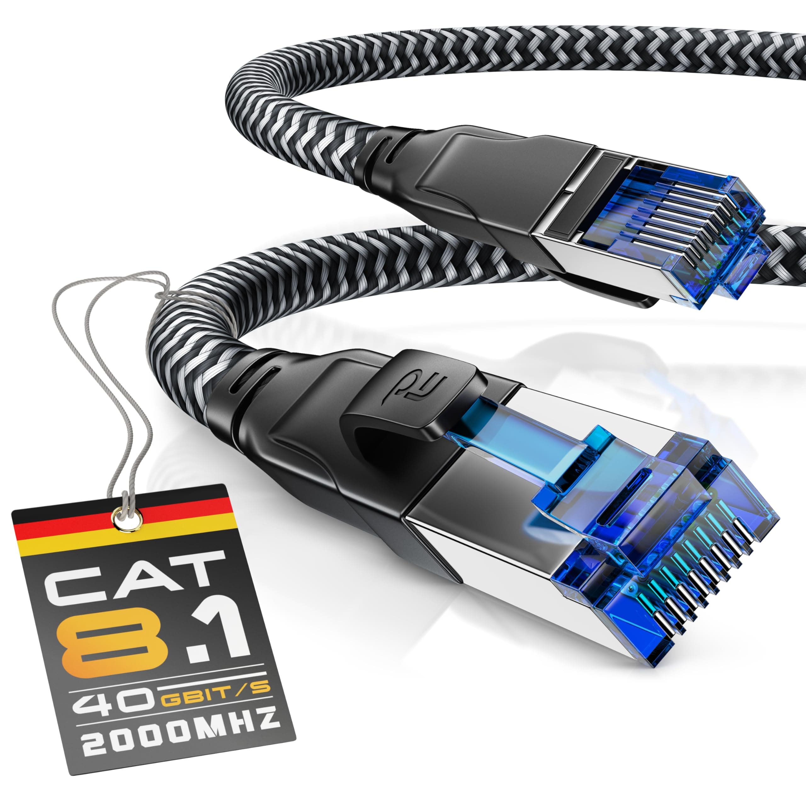 CSL - 1m Netzwerkkabel CAT 8 - LAN Kabel Patchkabel - Baumwollmantel - CAT8.1 High Speed Gigabit Ethernet Cable - 40 Gbits - S/FTP PIMF - RJ45 Stecker - Cat6 Cat7 Cat8 komp - 1 Meter - schwarz