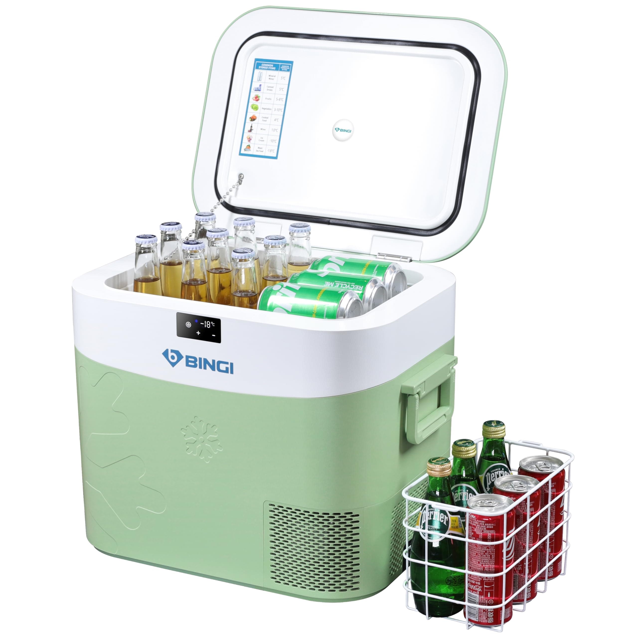 BINGI Frigorifero Portatile 22L con Compressore, -18℃ a +15℃, Frigo Auto per Viaggi Lunghi - 12V/24V/220V, Compatibile con Camper, Van, Camion e Avventure in Barca