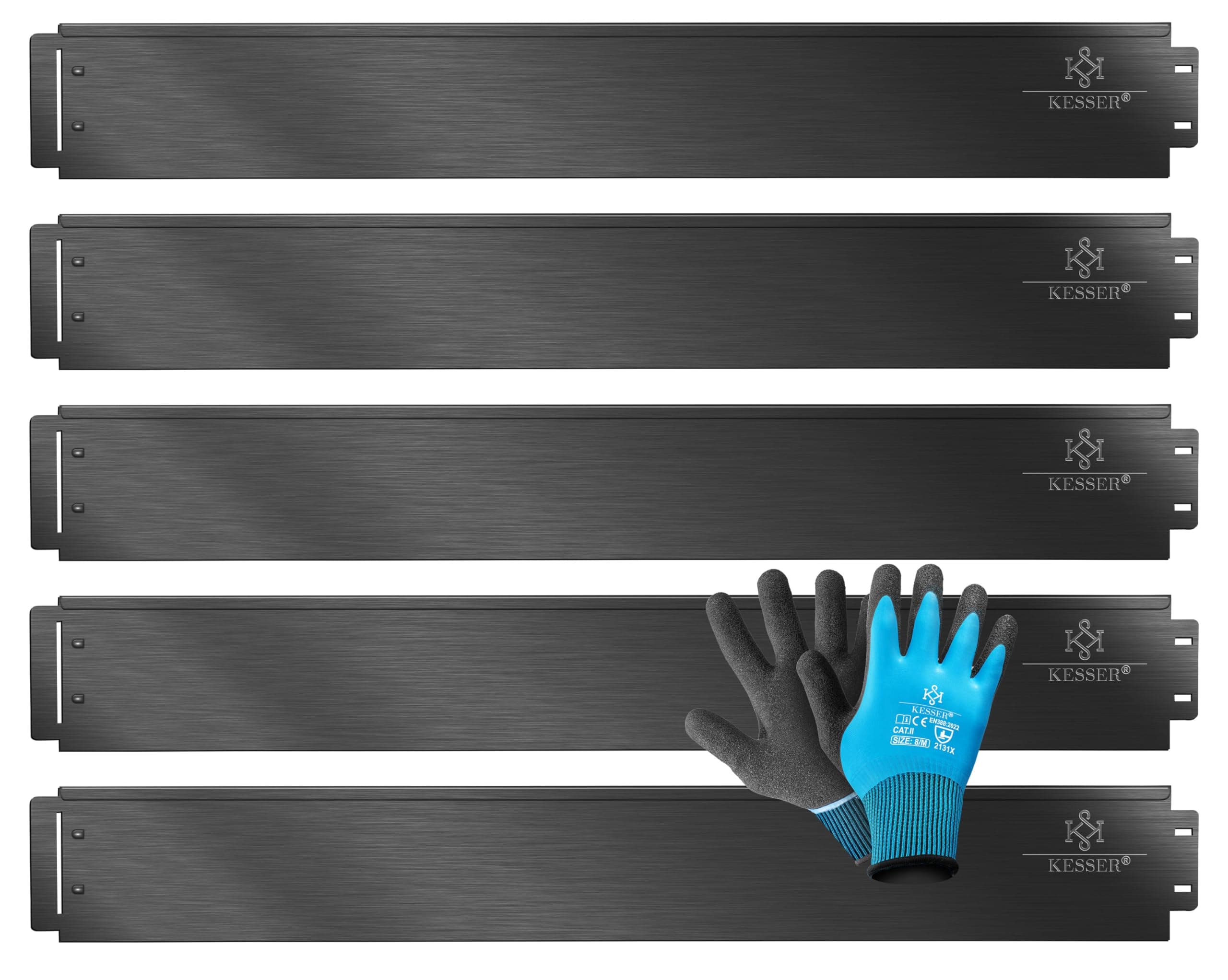 KESSER® Rasenkante Beeteinfassung Beetumrandung + Handschuhe 5m 100x18cm Beetbegrenzung Rasenbleche Mähkante Metall Palisade Schwarz