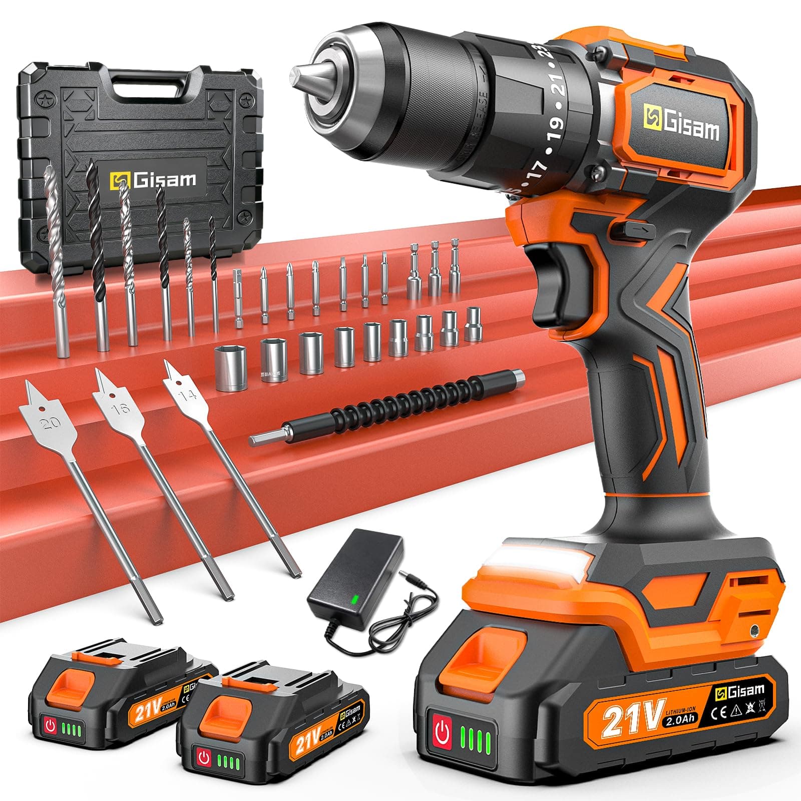 Taladro a Batería 21V, Kit Taladro Inalámbrico Con 2 Baterías, Motor Brushless 1200W 75Nm, 25+3 Niveles, Mandril 13mm, 2 Velocidades, Gran LED, 29 Accesorios Para Hogar & DIY de Jardín