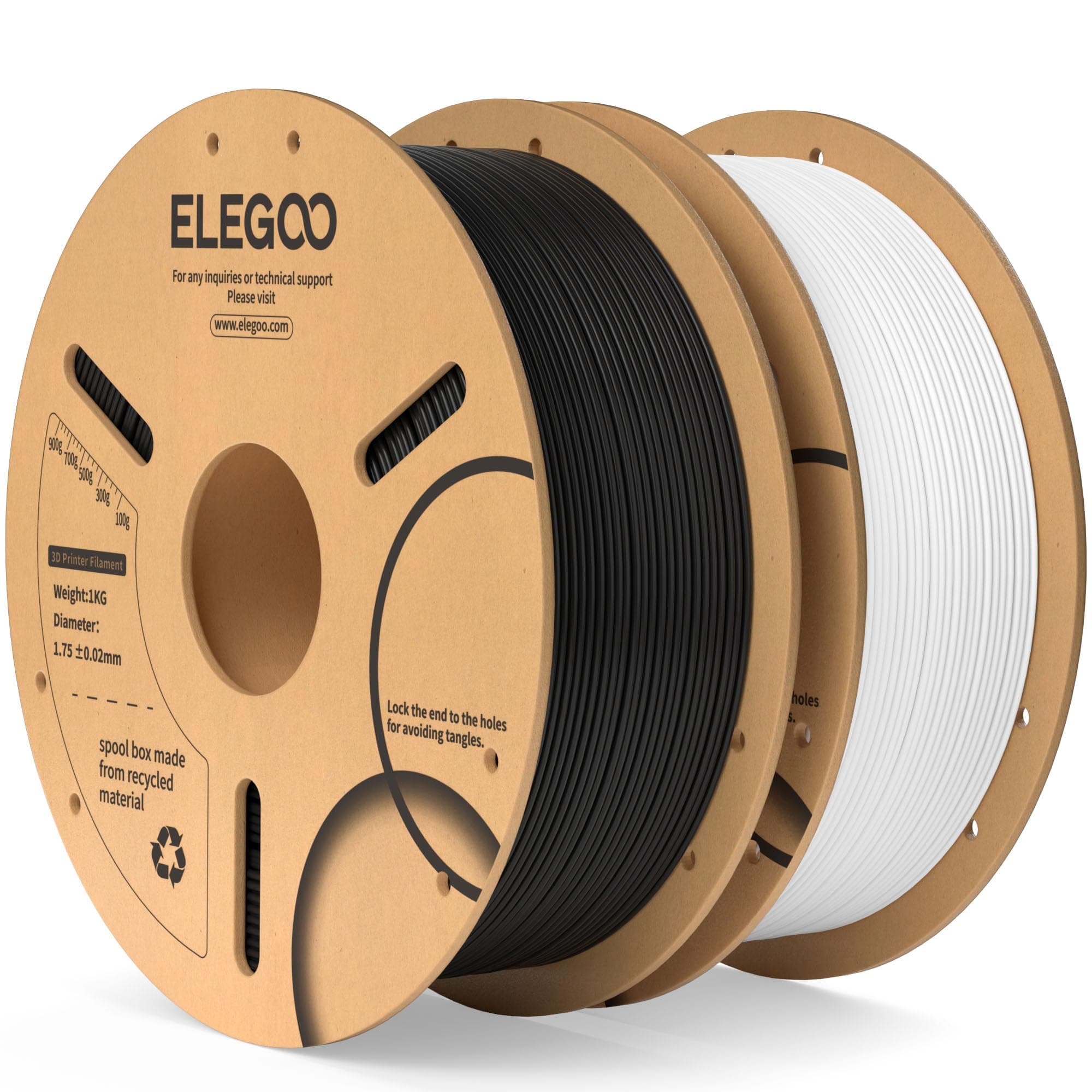 ELEGOO PLA Filament 1.75mm Schwarz Weiß 2KG, 3D Drucker Filament Maßgenauigkeit +/- 0,02 mm, 1kg Pappspule (2.2lbs) Filament-3D-Druckmaterialien Passt für die Meisten 3D Printer