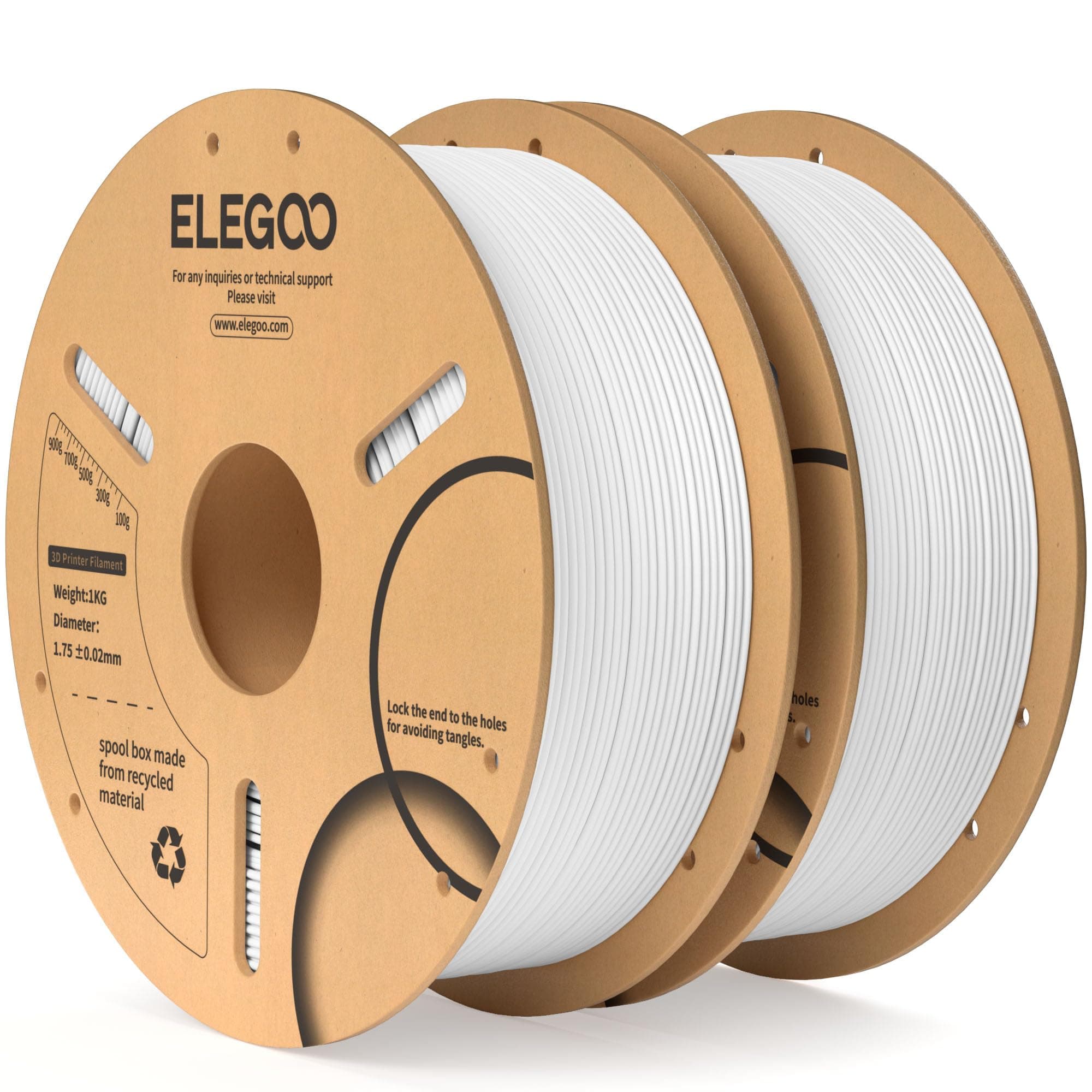 ELEGOO PLA Filament 1.75mm Weiß 2KG, 3D Drucker Filament Maßgenauigkeit +/- 0,02 mm, 1kg Pappspule (2.2lbs) Filament-3D-Druckmaterialien Passt für die Meisten 3D Printer