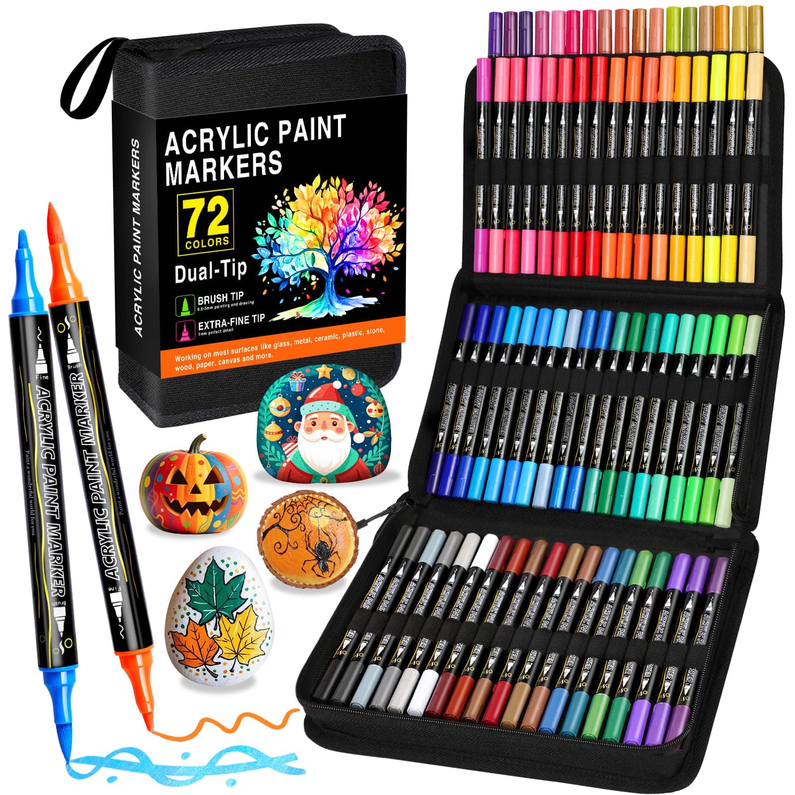 72 Couleurs Feutre Acrylique, Acrylic Paint Marker Double Pointe, Marqueur Acrylique Coloriage Adulte pour Pierres, Bois, Verre, Céramique, Tissu, Toile Et Papier, Stylos Acryliques Pour Enfants