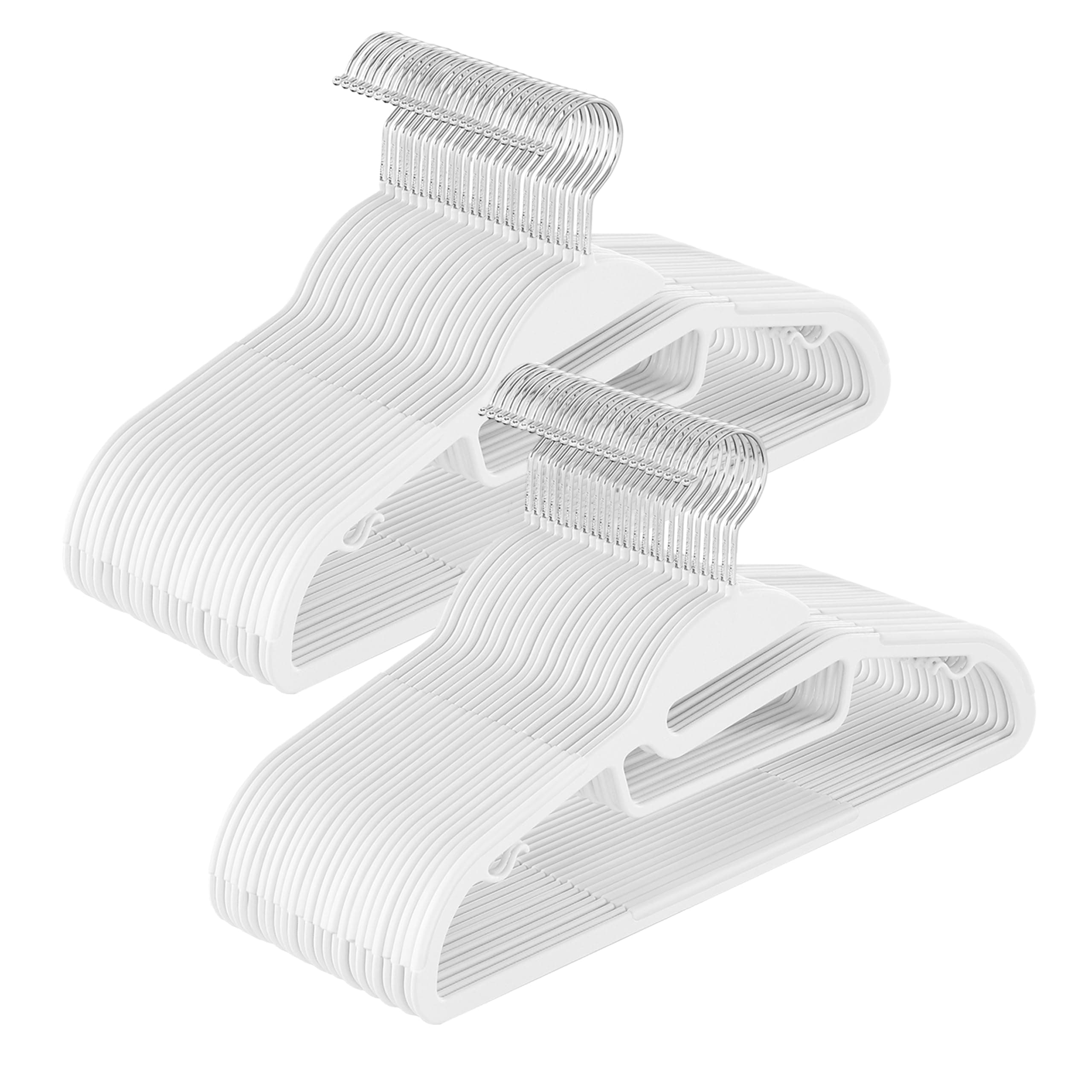 SONGMICS Juego de 50 Perchas de plástico, Perchas con Apertura en Forma de U, ahorran Espacio, 0,5 cm de Grosor, 41,5 cm de Ancho, Gancho Giratorio de 360°, Color Blanco CRP041W05