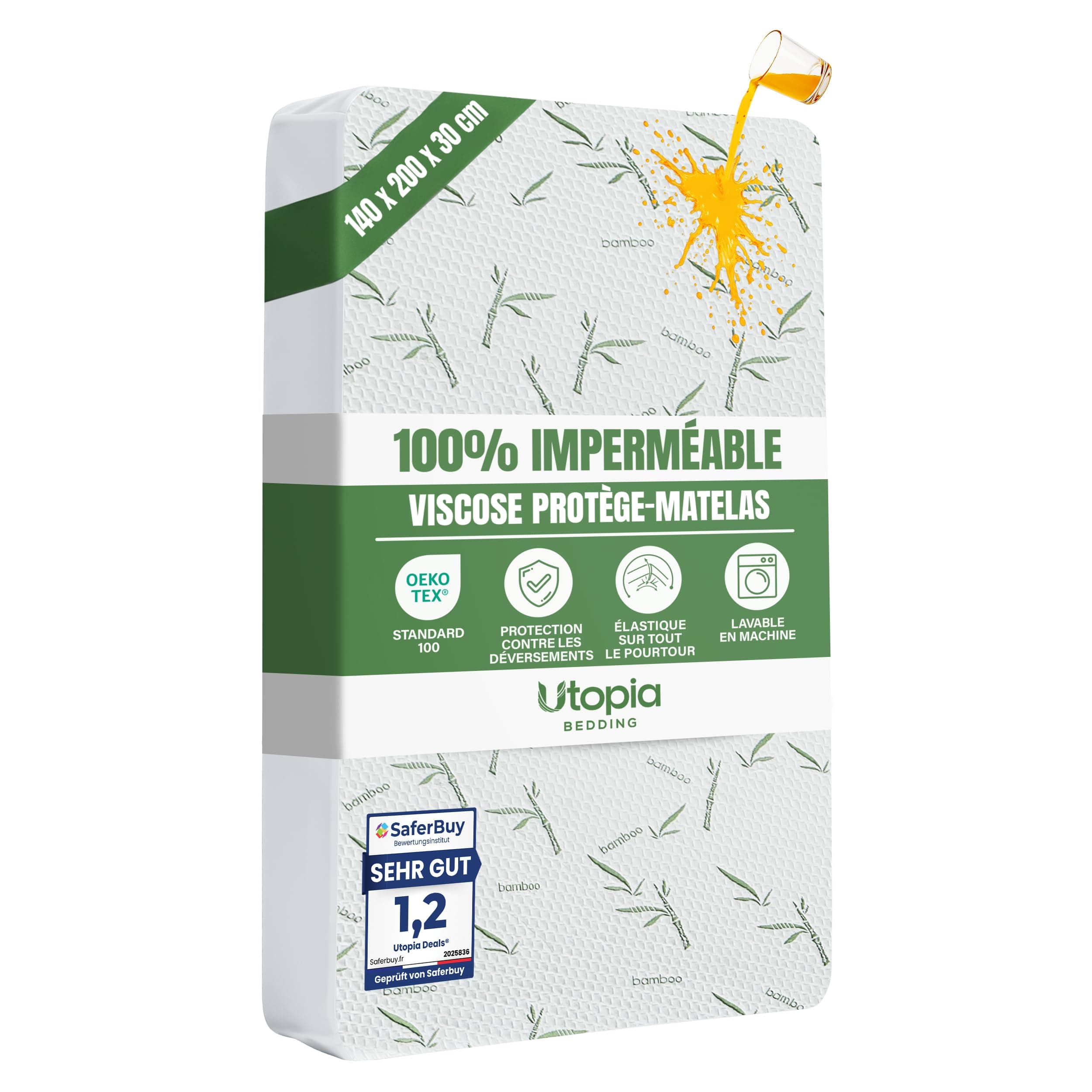 Utopia Bedding Protège Matelas 140 x 200 x 30 cm Imperméable, Viscose de Premium Alèse Drap Housse, Certifié Oeko-Tex, Matelas Couvre, Respirant, Élastique Tout Autou