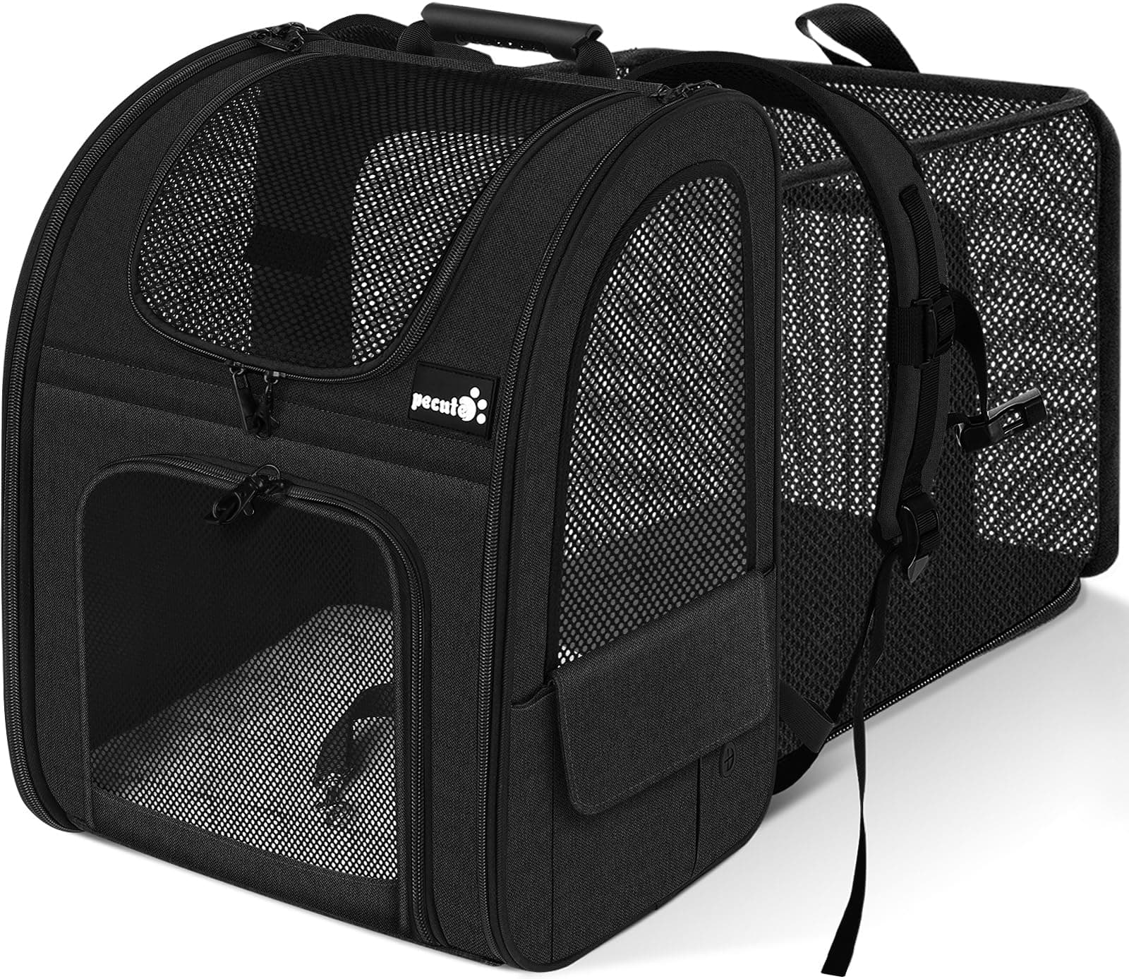 Pecute Sac Transport Chat Petit Chien Extensible, Sac a Dos Chat Respirant, Sac de Transport pour Chat avec Matelas en Peluche Amovible, Portable Sac Chat Transport pour Voyage, Achats,Noir