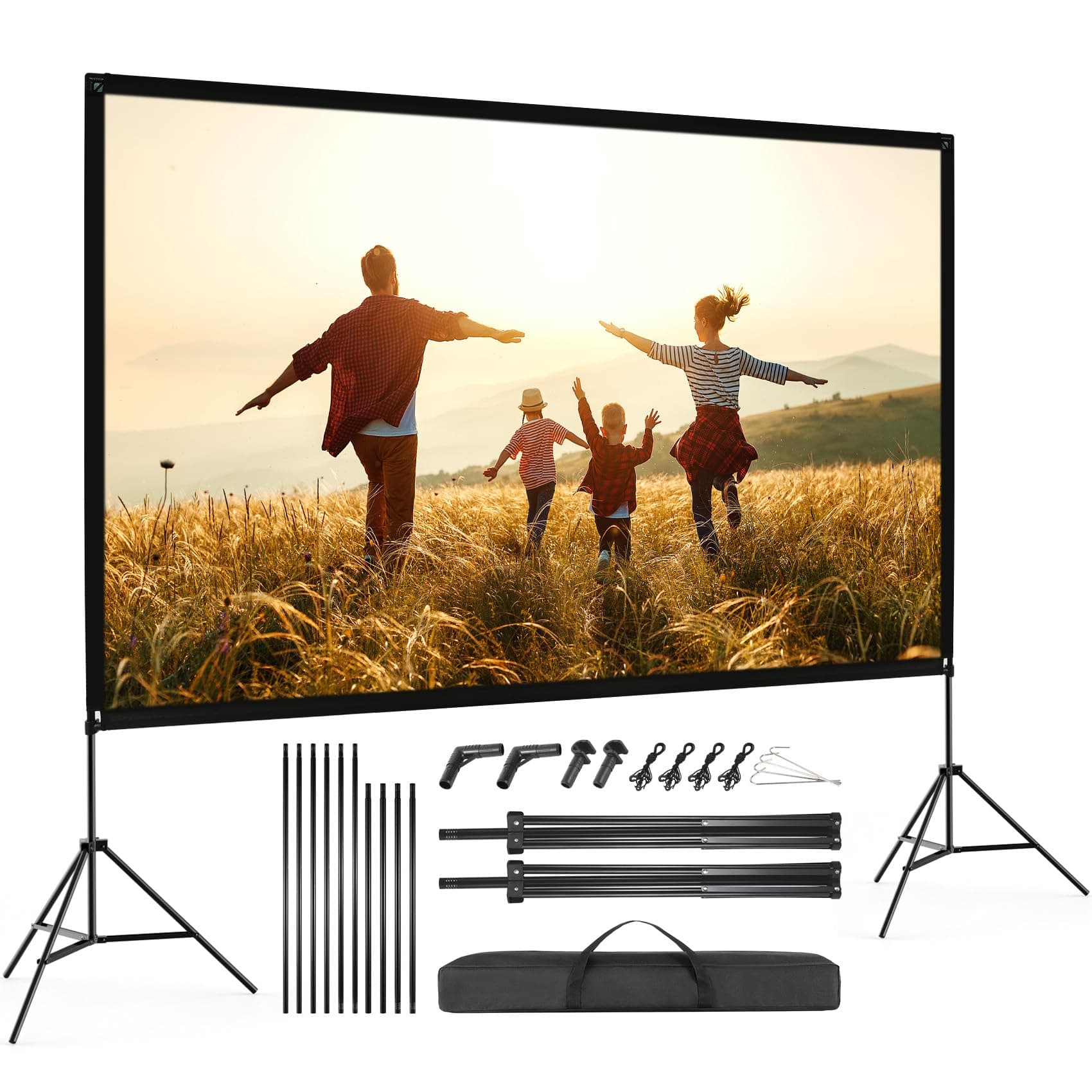 VISULAPEX 100"Schermo Proiettore, 4K HD 16:9 Schermo Proiettore con Supporto Portatile, Grandangolo di 160 Gradi, Perfetta per Teatro Domestico Cinematografico
