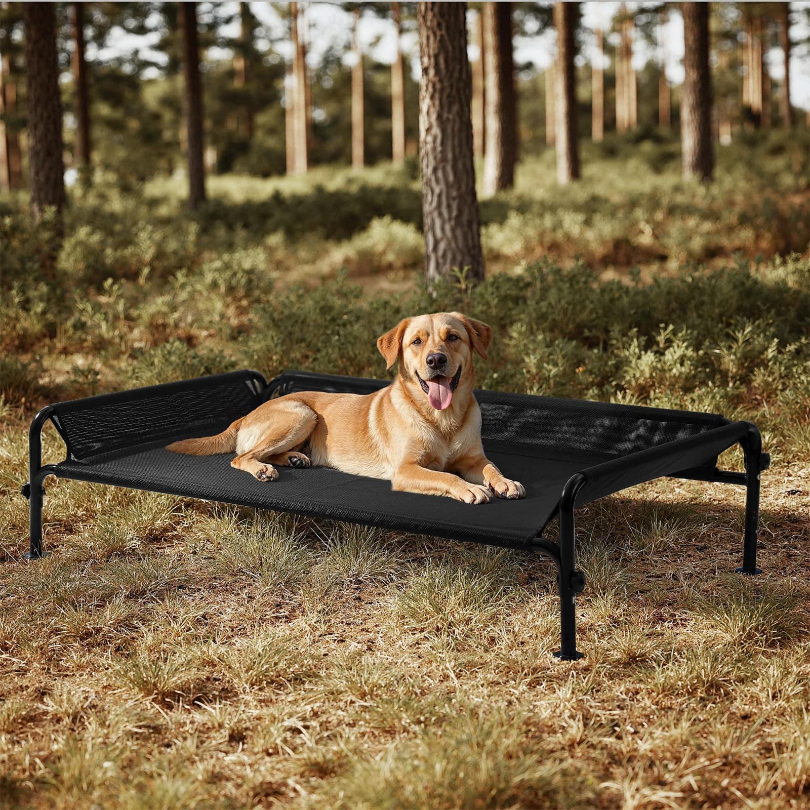 Gardner Pet Cama Elevada para Perros Medianos y Grandes, Cama Transpirable para Interior y Exterior con Malla Lavable, Estructura Metálica Robusta, Tamaño L, Negro