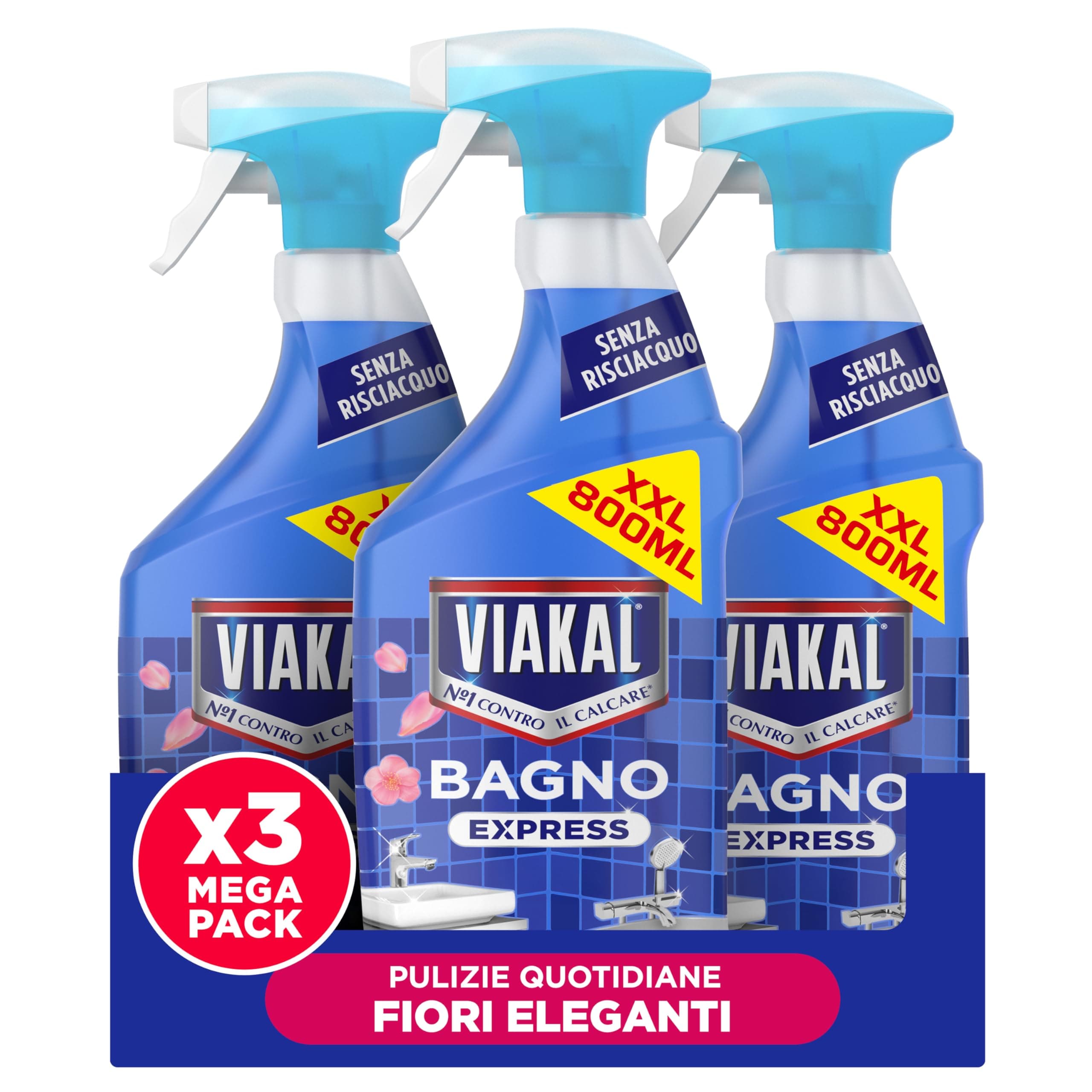 Viakal Spray Classico Con Tecnologia Anti-goccia, Il Numero Uno Per Il Tuo Bagno Contro Il Calcare E Le Macchie D'Acqua 800ml (Confezione da 3)