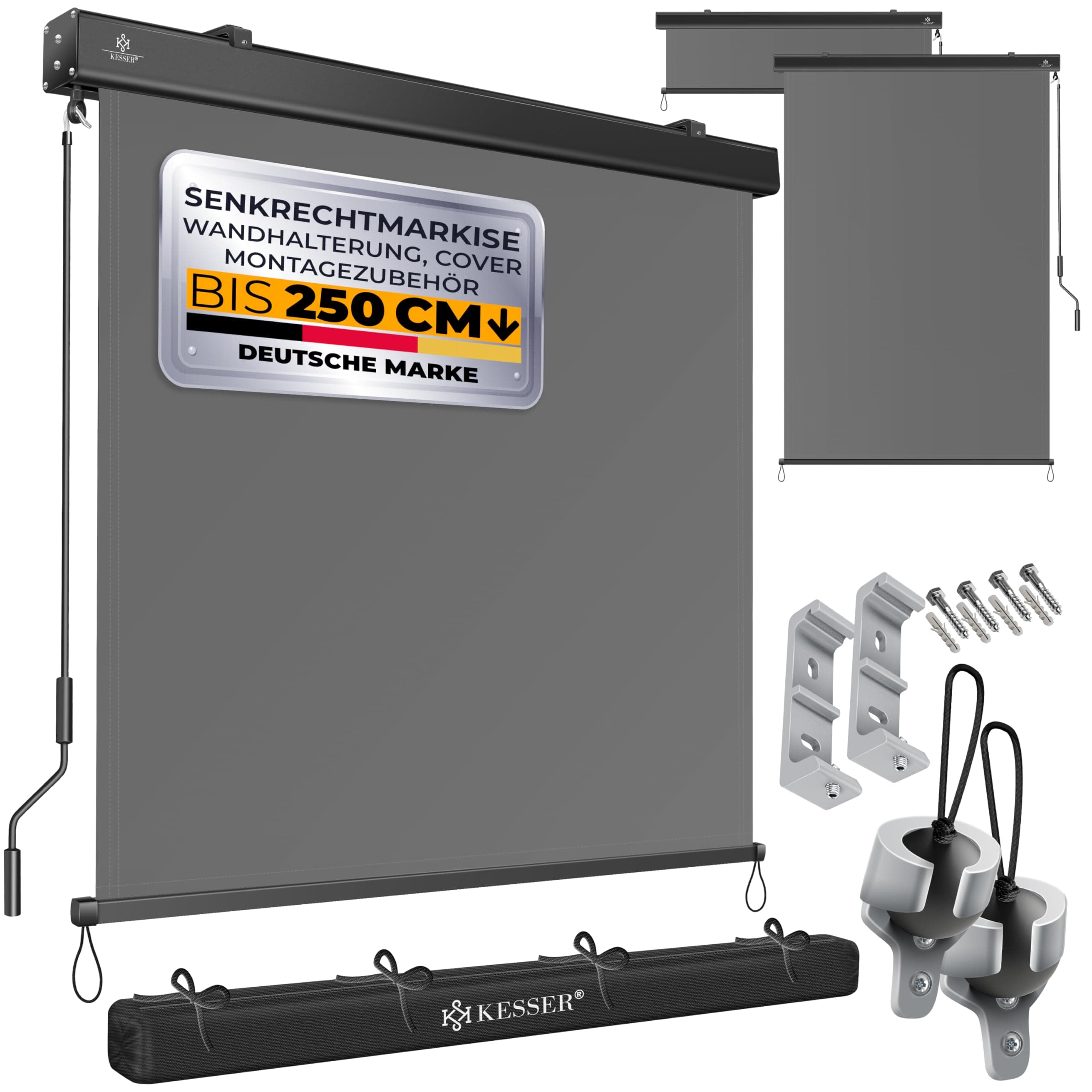 KESSER® Senkrechtmarkise 160x250cm Außenrollo Handkurbelmechanismus Balkonrollo Sonnen-und Sichtschutz Beschattung Sonnenschutz mit Kurbel Markisenkasten Balkon & Terrasse inkl Montageset & Abdeckung