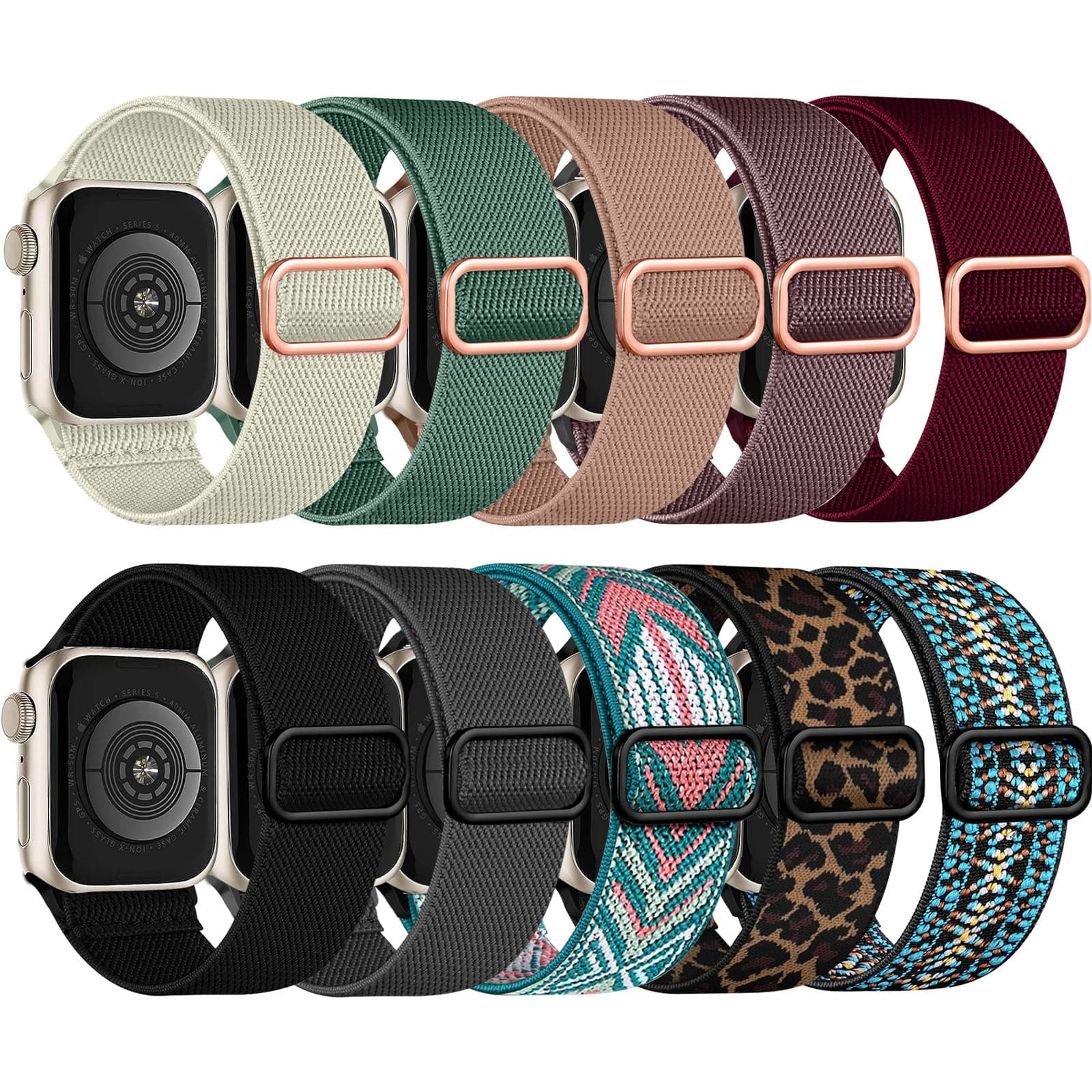 chinbersky 10 Pezzi Cinturino Compatibile con Cinturino Apple Watch 40mm 38mm 41mm 42mm, Regolabile Sportiva Nylon Elastico Cinturin per iWatch Serier 11 10 9 8 7 6 SE 5 4 3 2 1