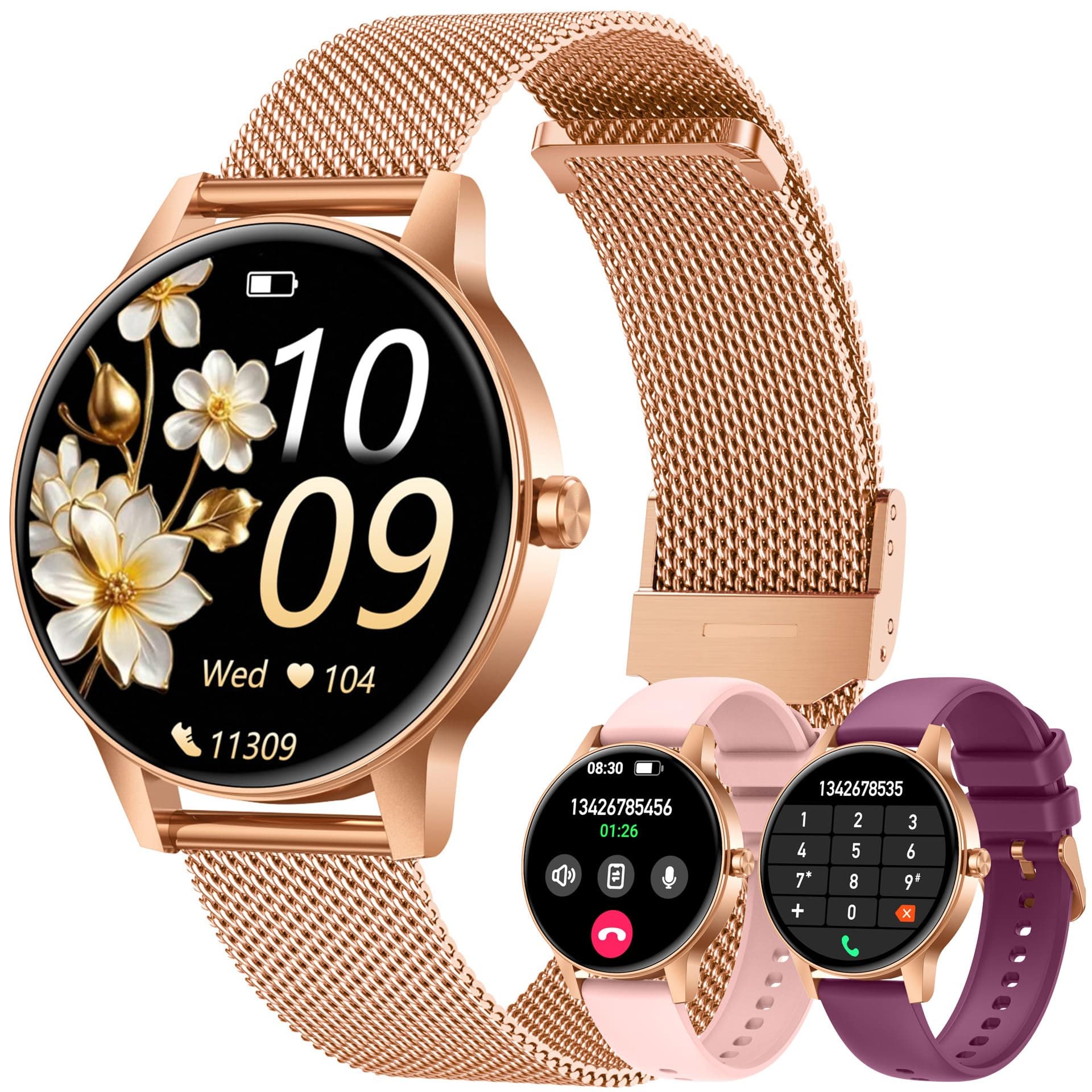 Montre Connectée Femme avec Appel Bluetooth: 1.27" Smartwatch avec Fonction Féminine Cardiofréquencemètre SpO2 Sommeil Montre 100+ Mode Sport Montre IP68 Fitness Podomètre Compatible pour Android iOS