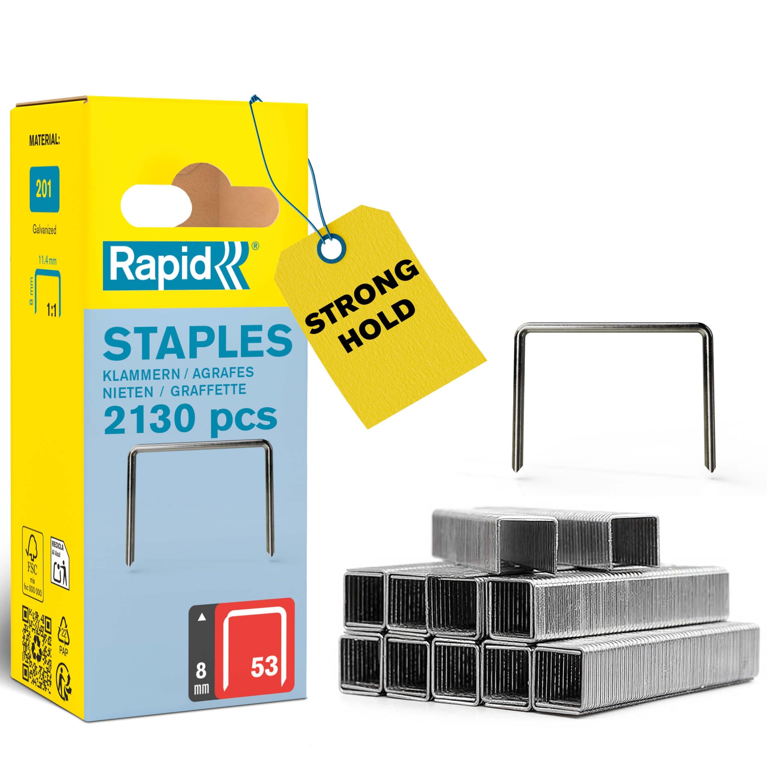 Rapid Tackerklammern Typ 53, 8 mm, Feindrahtklammern aus verzinktem Stahl, 2.130 Stück, für Holz, Stoffe und Textilien