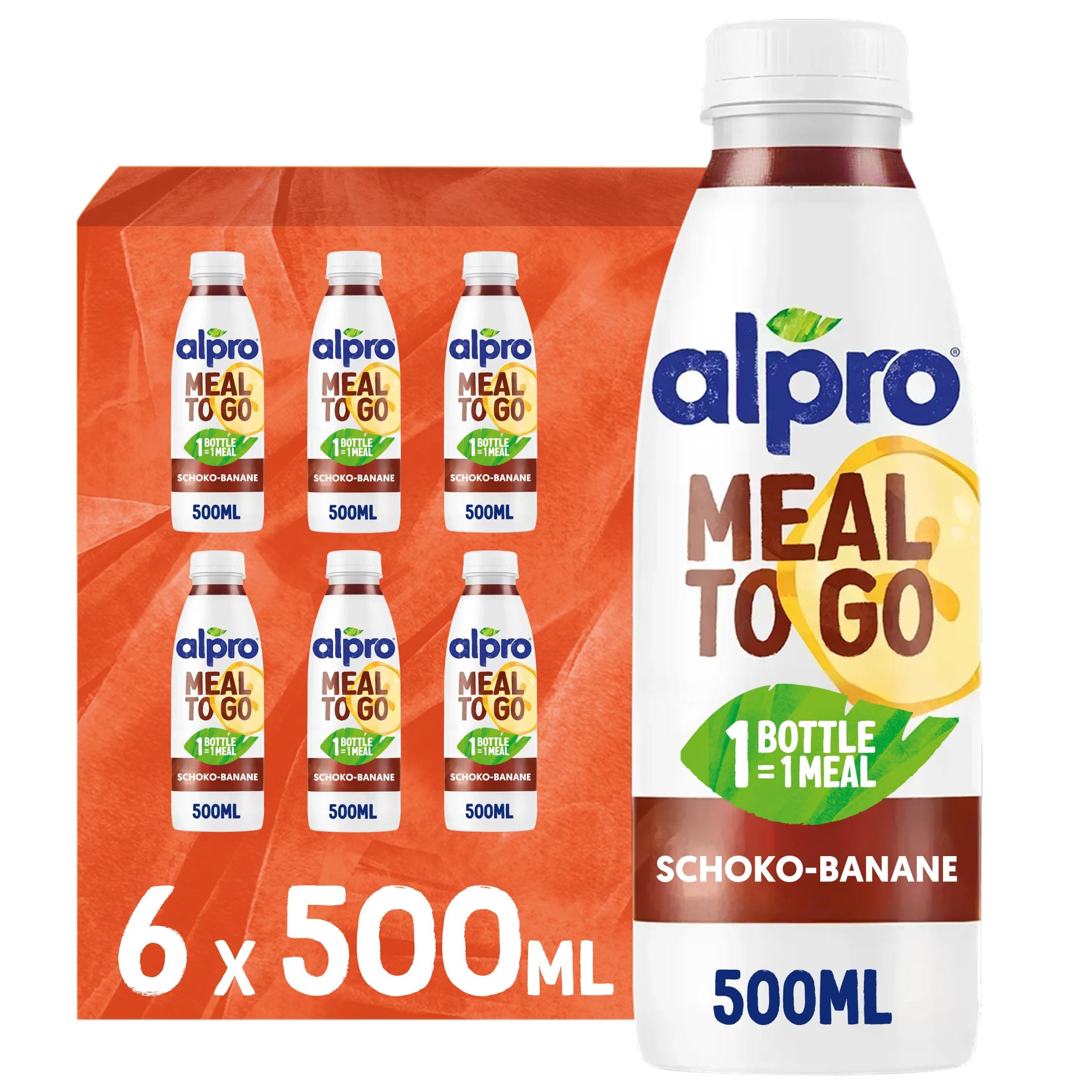 Alpro Meal To Go Schokoladen-Bananen Geschmack Geschmack – Proteinreiche Trinkmahlzeit – 6 x 500 ml