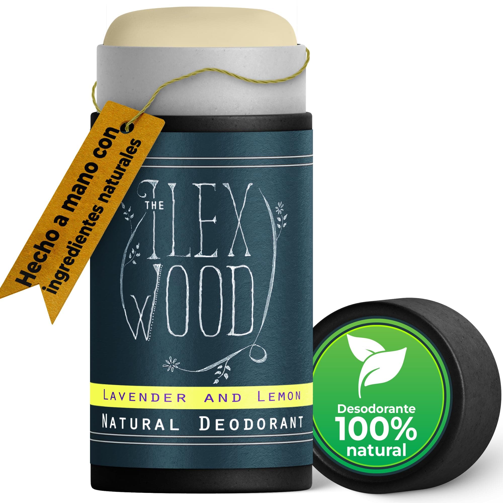 The Ilex Wood - Desodorante natural de lavanda y limón - 70 ml. En tubo de cartón ecológico, vegano, sin plástico, sin alcohol, sin toxinas, sin sales de aluminio y sin crueldad animal