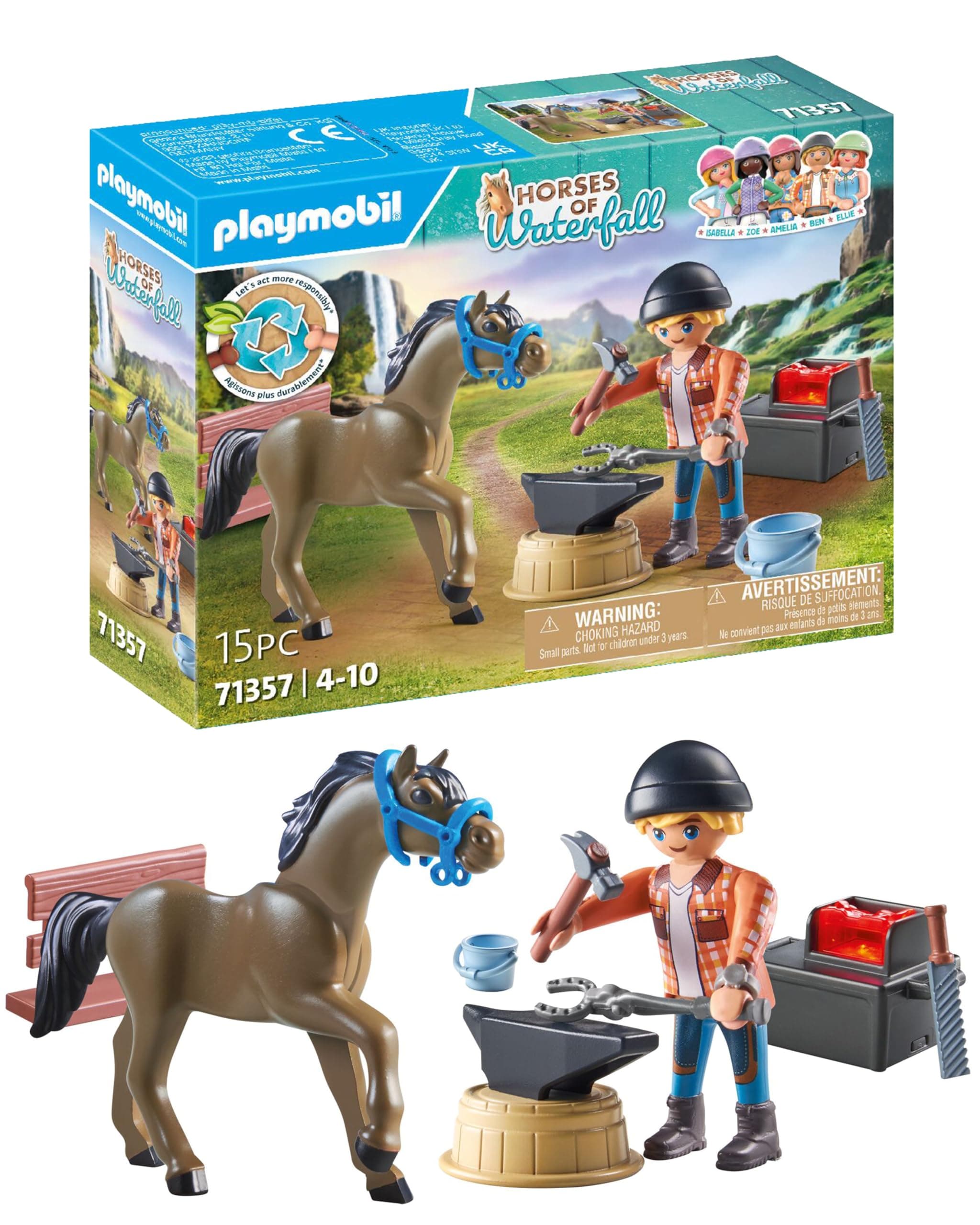 PLAYMOBIL Horses of Waterfall 71357 Hufschmied Ben & Achilles, interaktive Pferdepflege auf der Waterfall Ranch, nachhaltiges Spielzeug für Kinder ab 5 Jahren