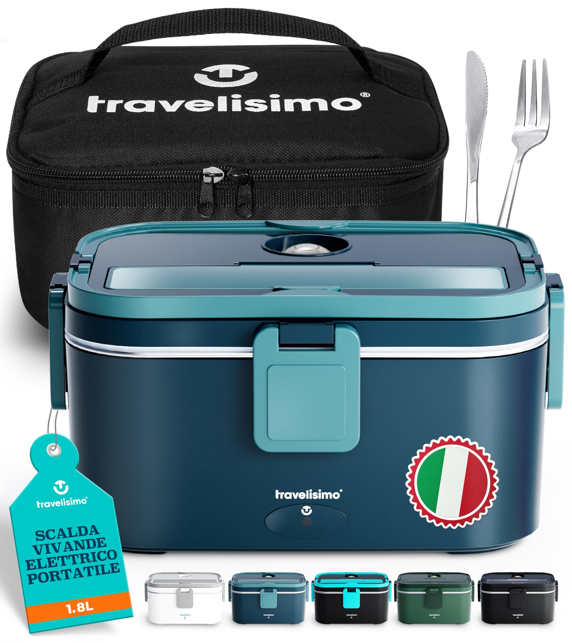 TRAVELISIMO Scaldavivande Elettrico Portatile Extra Grande 1,8L 100W Portapranzo Riscaldabile Portatile, 220V/12V/24V Scalda Vivande Portatile Elettrico per Viaggio e Lavoro, Porta Pranzo Riscaldabile