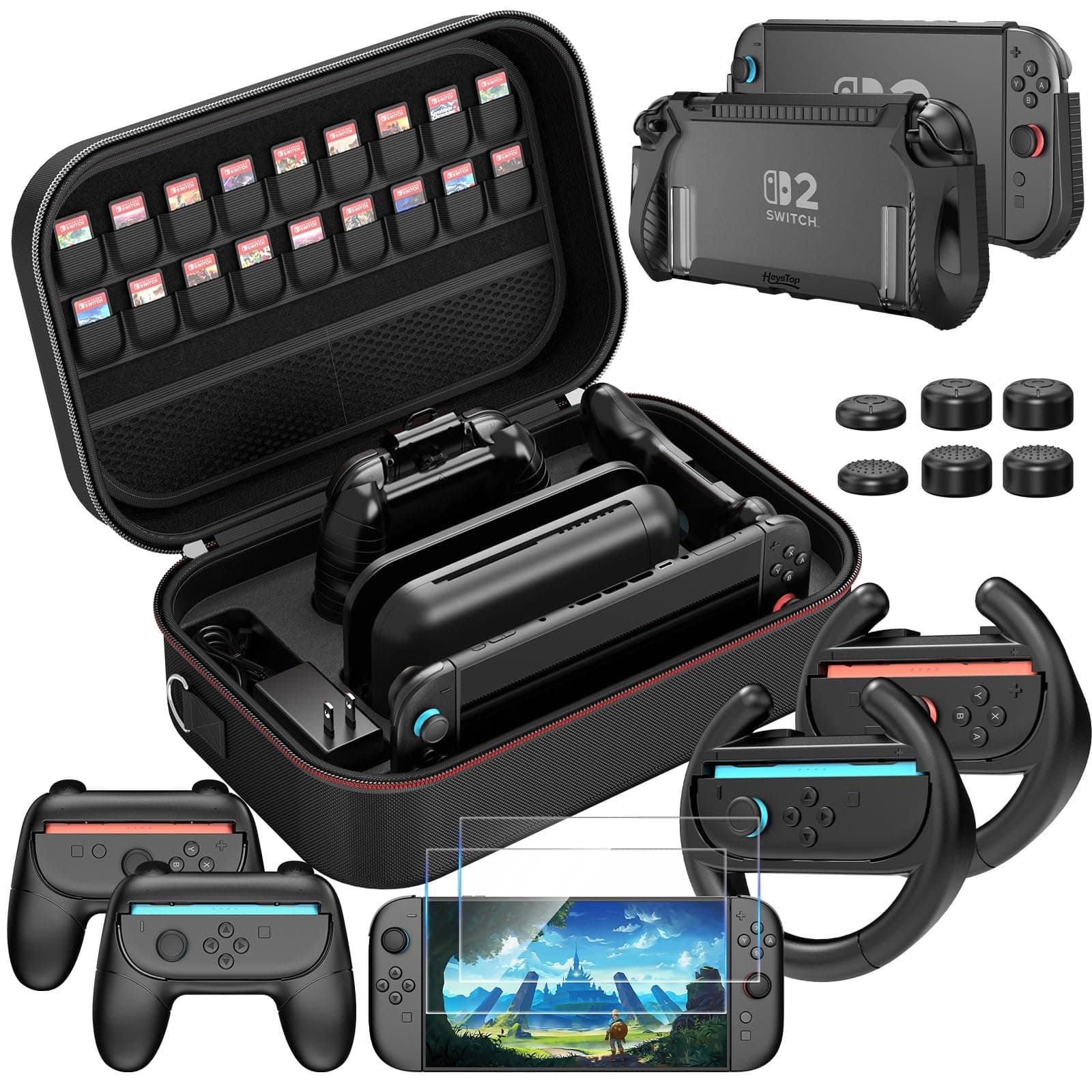 HEYSTOP Custodia per Nintendo Switch 2 Console Kit Accessori con Custodia da Viaggio Portatile Protettiva per Nintendo Switch 2 con Cover Switch 2, Pellicola Temperata Switch 2 per Accessori Switch 2
