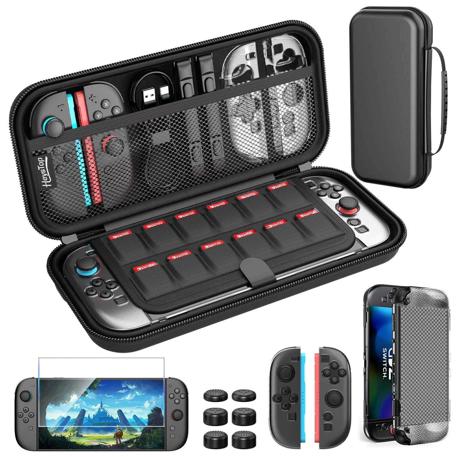 HEYSTOP Funda para Nintendo Switch 2, Kit de Estuche Protector con Carcasa para PC y Carcasa de TPU para el Control de Switch 2, Diseño de Gran Capacidad para Accesorios de Nintendo Switch 2