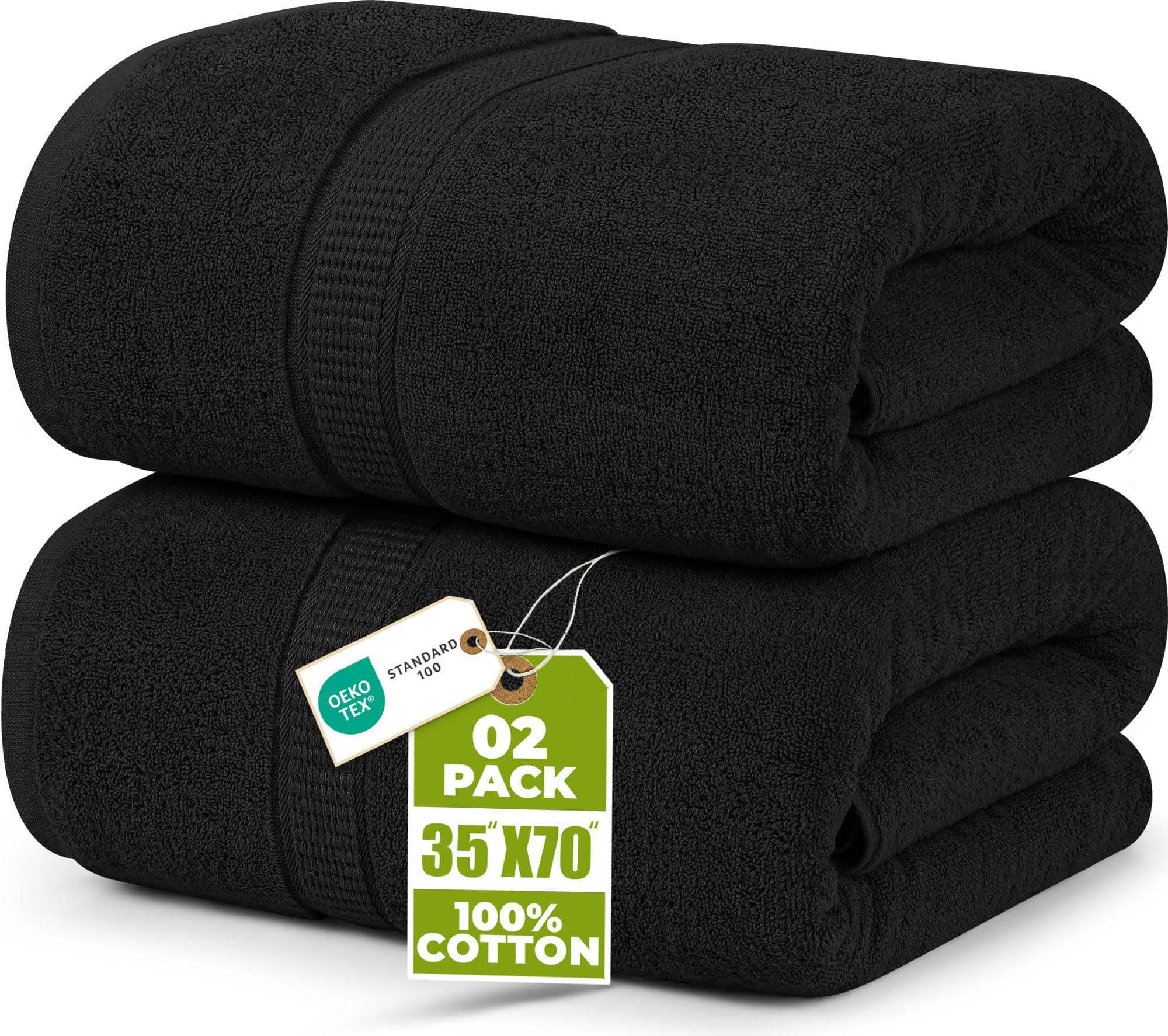 Utopia Towels - Pack de 2 Toallas de Baño Jumbo de Lujo (90 x 180 CM, Negro) - 100% Algodón Ring Spun, Altamente Absorbente, Suave y de Secado Rápido(Negro)
