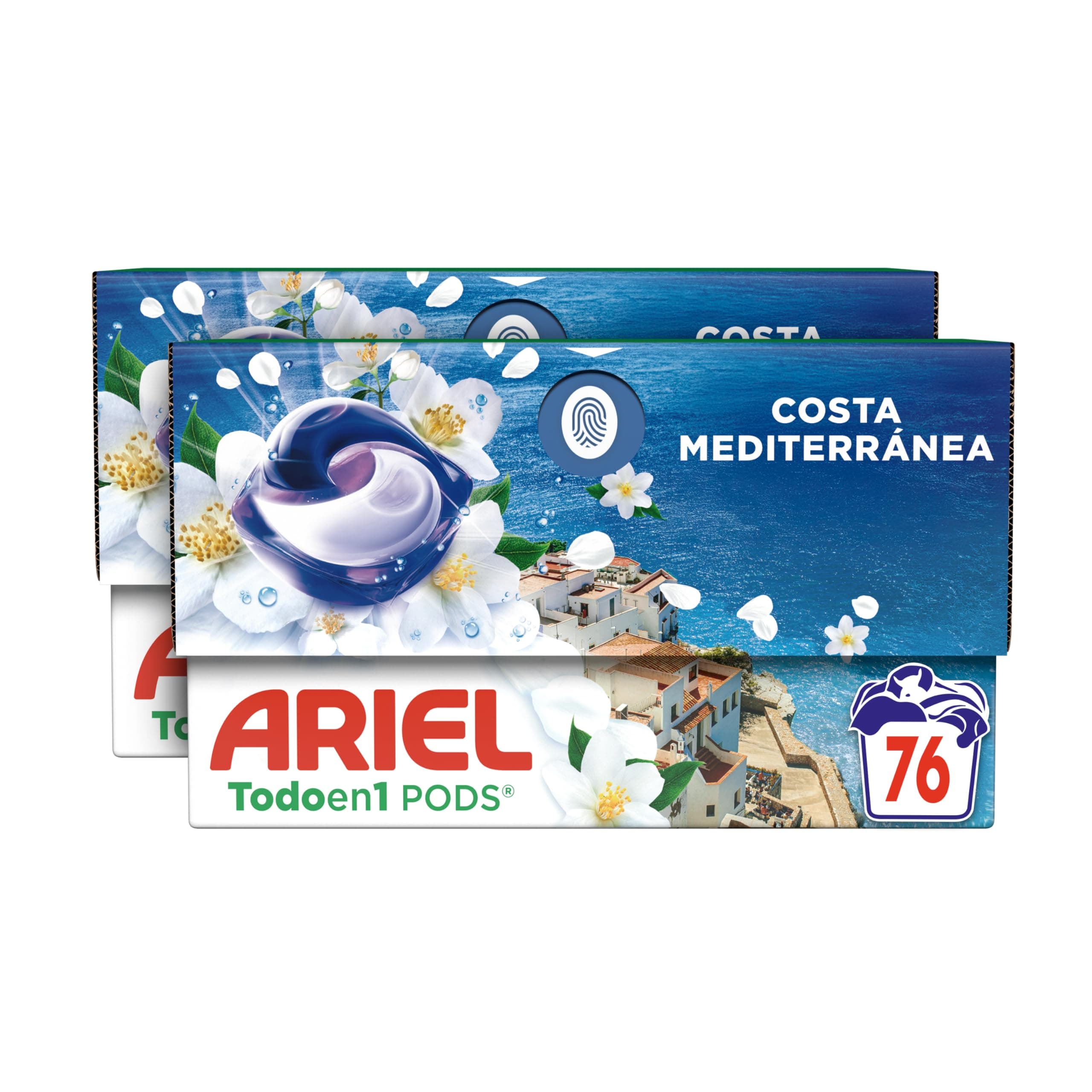 Ariel Todo en 1 PODS Brisa Marina Y Jazmín, Detergente Líquido Para Lavadora en Cápsulas, 76 Lavados, Edición Limitada Costa Mediterránea