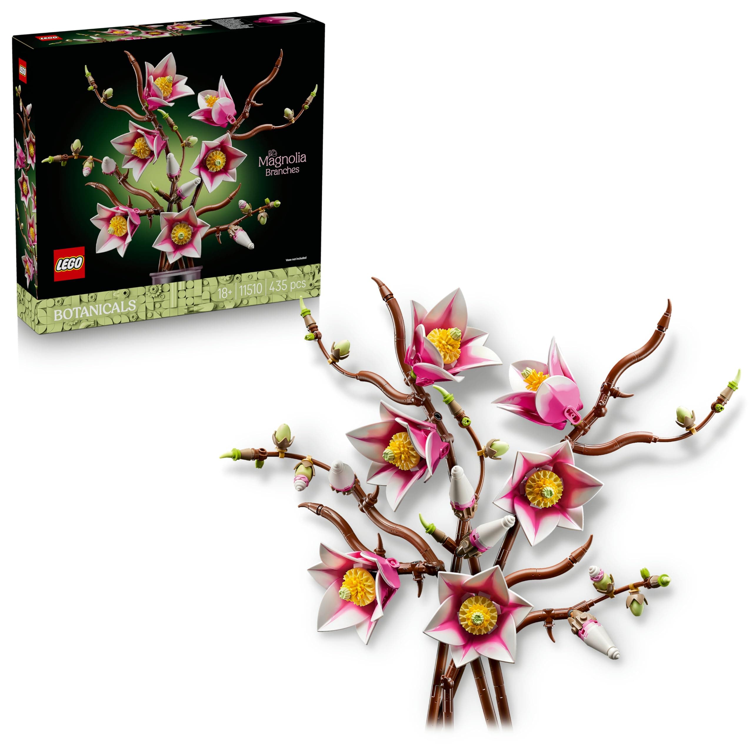 LEGO Botanicals Magnolienzweige - Kunstblumen Set für Erwachsene - 5 künstliche Magnolien für Deko im Wohn- oder Schlafzimmer - DIY Geschenkidee für Frauen - 11510