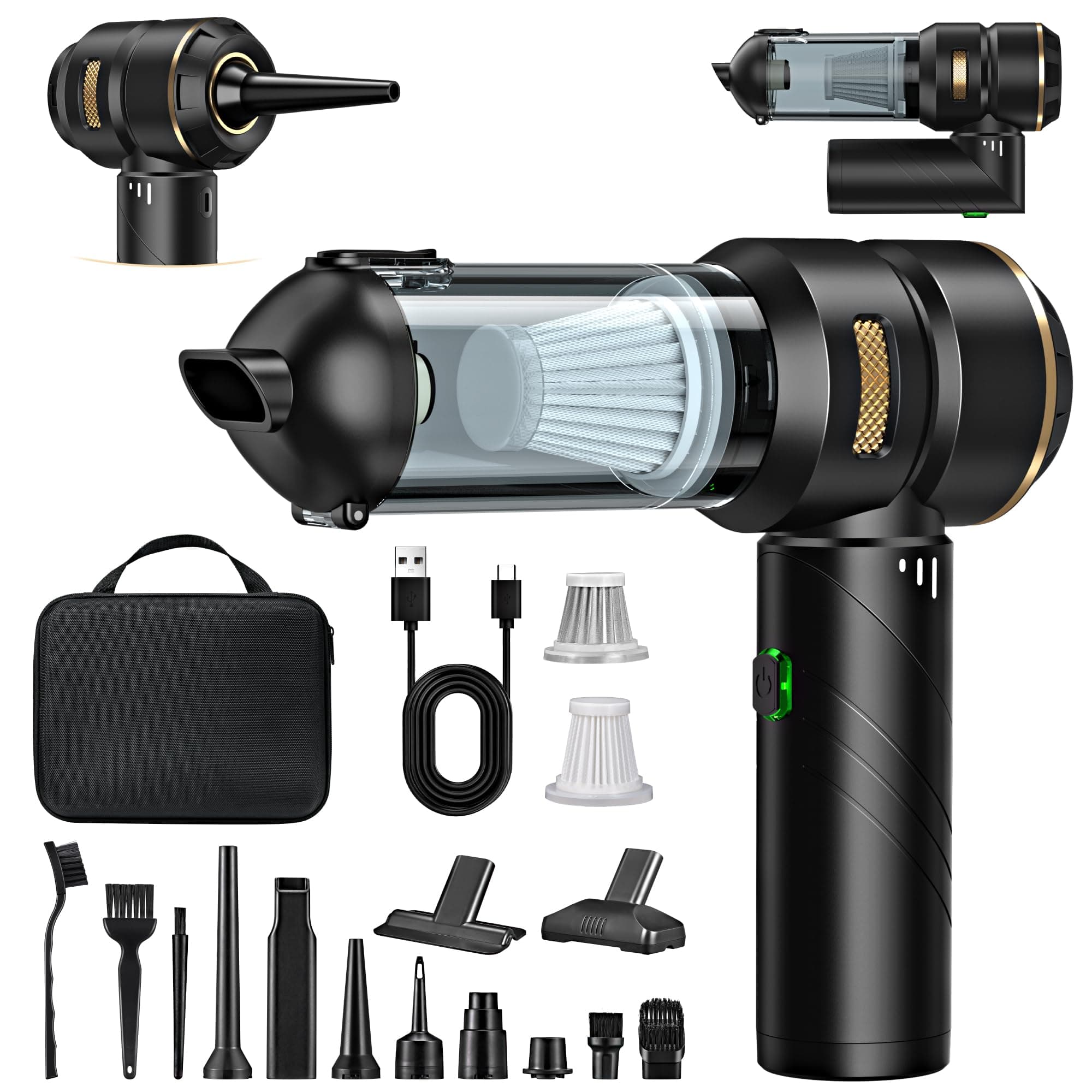 Feolaviy Aspirateur à Main sans Fil 4 en 1, Puissant, 28000 PA, 3 Vitesses 240 000 TR/Min, Aspirateur pour Voiture, Cuisine, PC, canapé, Bureau, Maison et Nettoyage des Poils d'animaux (Jaune doré)