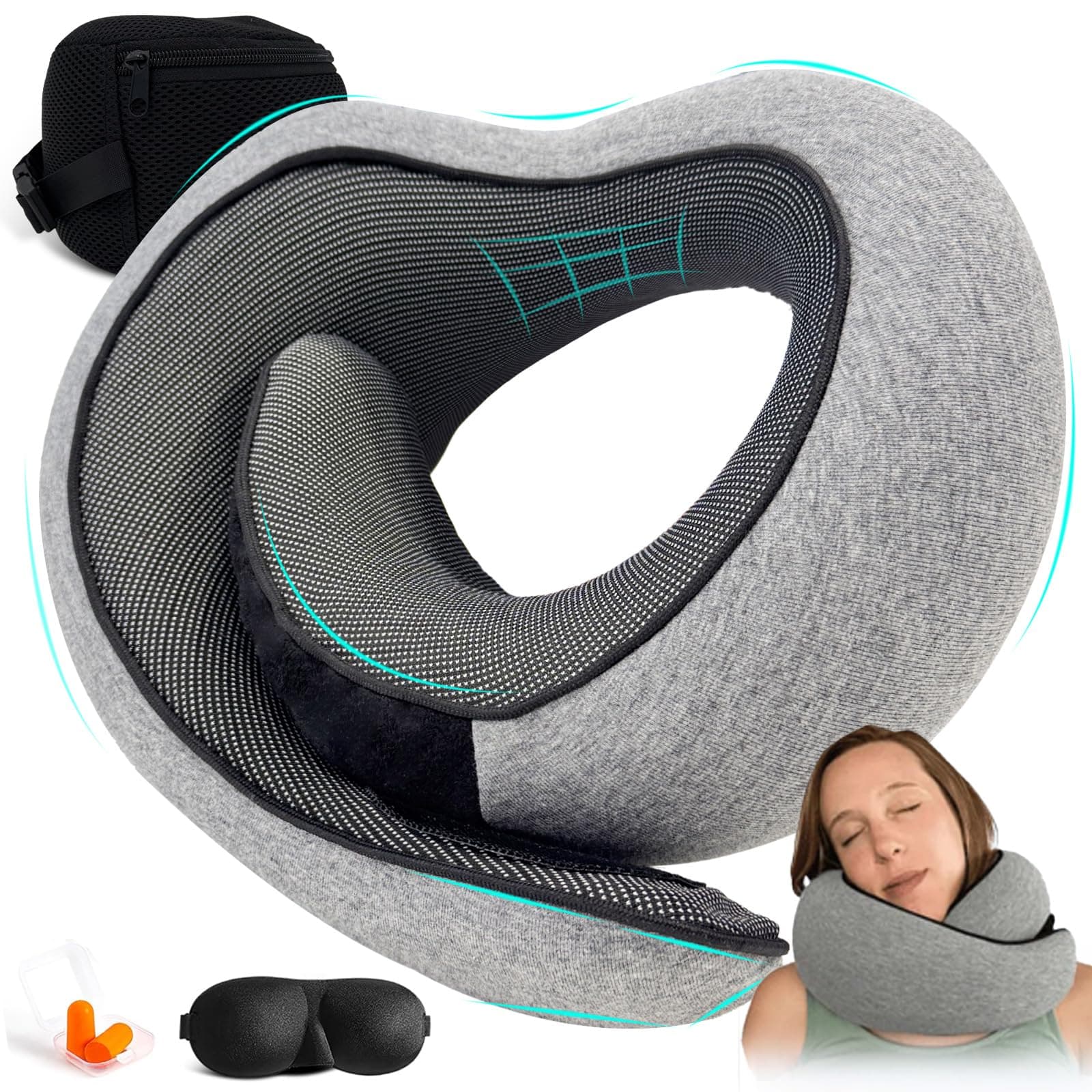 Reiteag Nomadike Oreiller de Voyage, Coussin de Voyage, Coussin Avion, Coussin Memoire de Forme, Repose Tete Avion - Mousse À Mémoire de Forme 100% Pure, Idéal pour Voyager en Avion, en Voiture