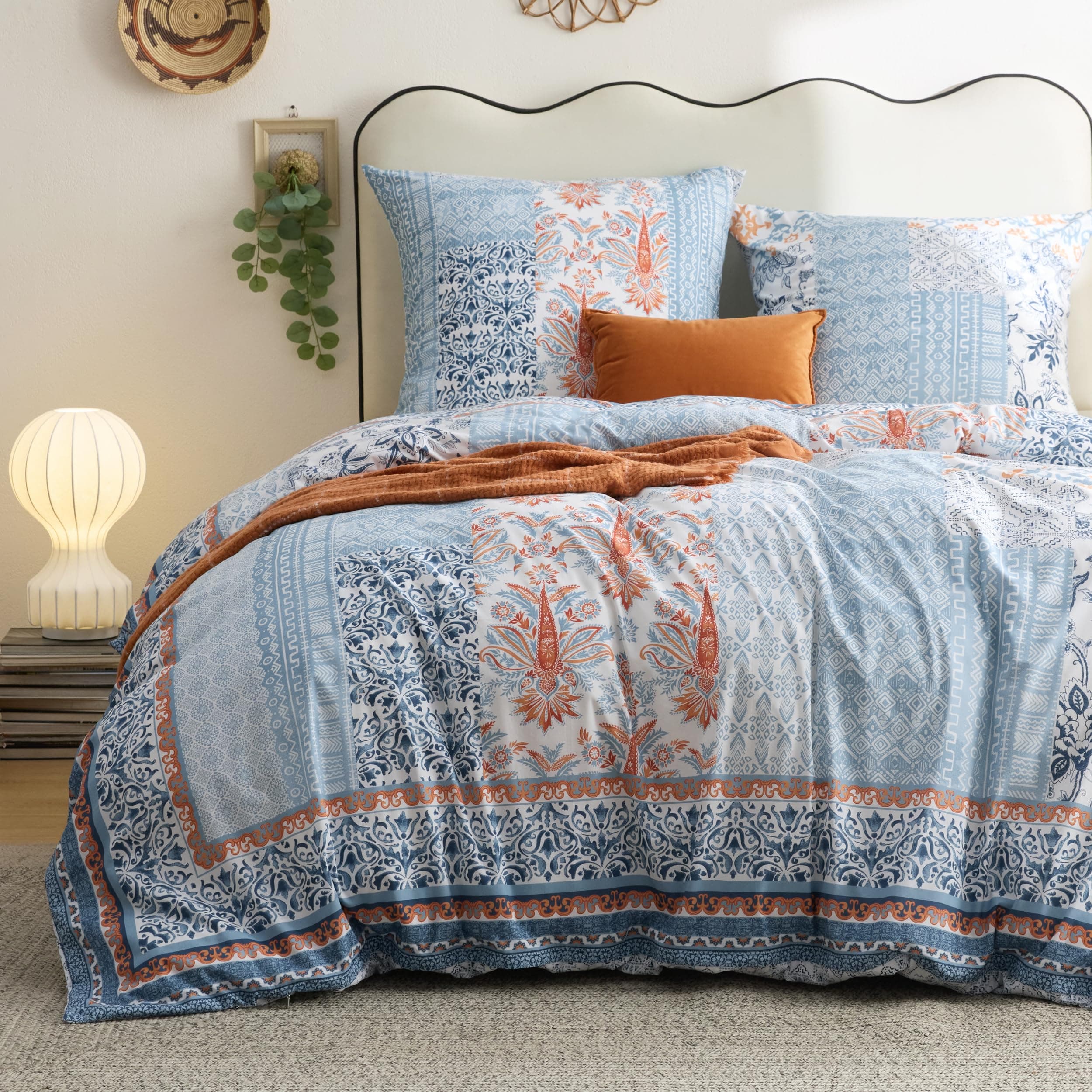 BEDSURE Bettwäsche 200x200 Baumwolle Bettbezug - Blau Boho Muster Bettwäsche-Sets 200 x 200 cm 3teilig mit 2 Kissenbezüge 80x80 cm, ÖKO-TEX Wendebettwäsche Bedding mit Reißverschluss