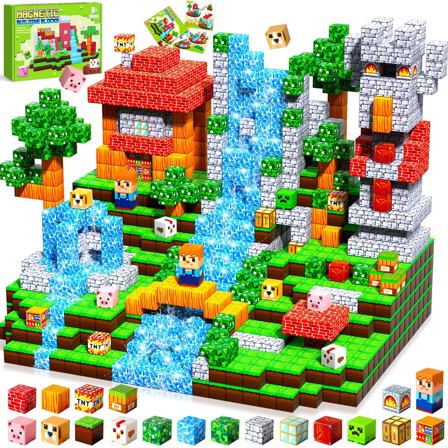 Pourbibi Bloques Magneticos Construccion Niños,Magneticas Niños 108 Piezas,Juguetes Niños 3 Años,Piezas Construcciones Magneticas,Juguete Creativo Montessori para 3 4 5 6 7 8 9 10 Años