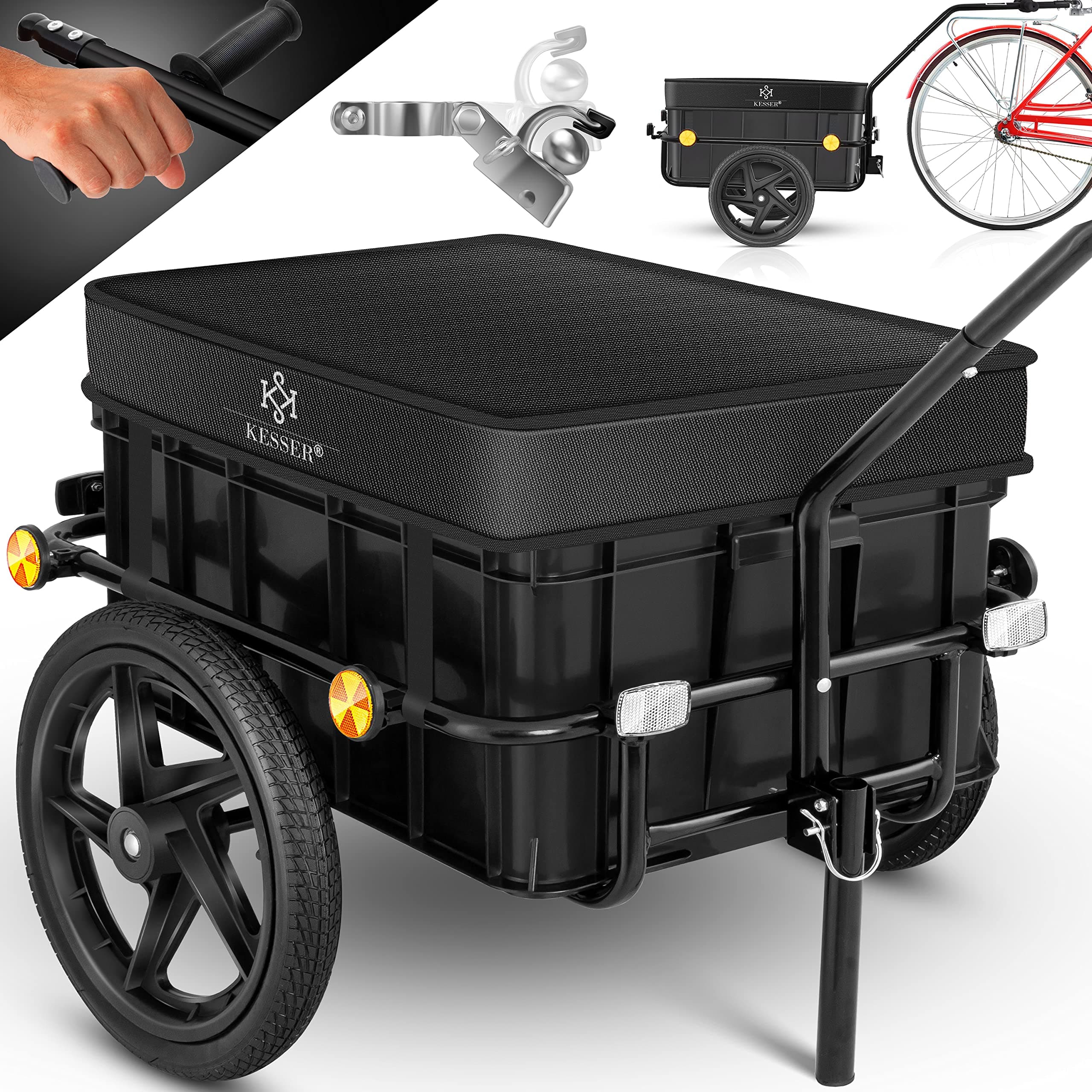 KESSER® Fahrradanhänger, Lastenanhänger, Handwagen mit Kupplung, Hochdeichsel, für Fahrrad Transportanhänger Transportbox mit 70 Liter Volumen, für 2 Bierkästen