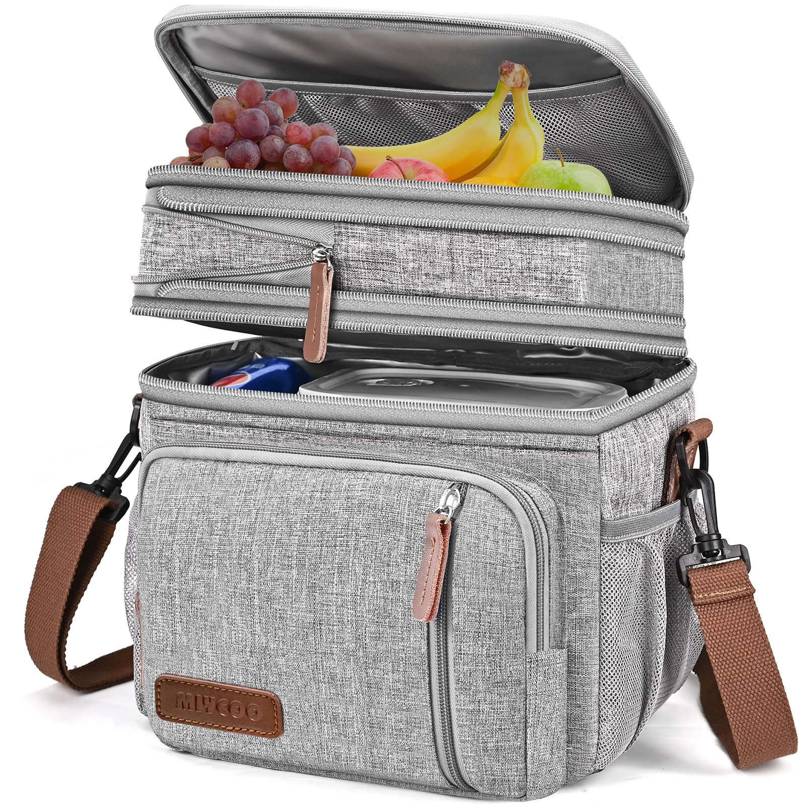 MIYCOO Sac à Lunch, Sac Isotherme Repas 15L, Déjeuner Isotherme Lunch Bag, Grande, Portable, Double Couche Sac à Lunch Isother pour Femmes Hommes et Pique-nique/Bureau