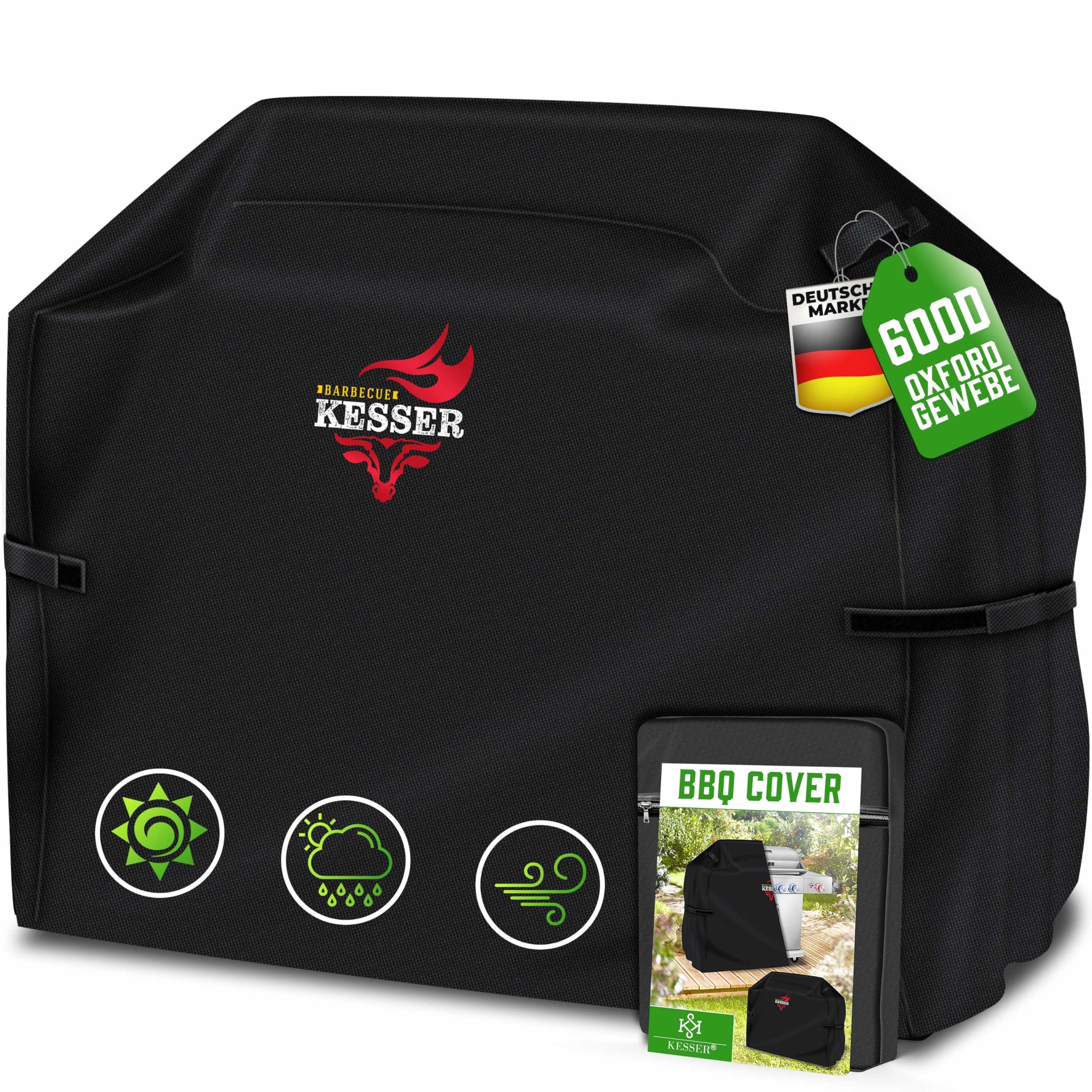KESSER® Premium BBQ Grillabdeckung Gasgrill Grillhaube Abdeckung Wetterfest - für Weber, Brinkmann, Char Broil Grill Abdeckhaube Schutzhülle | 600D Oxford- Gewebe Reißfest | 183x66x137cm | Schwarz
