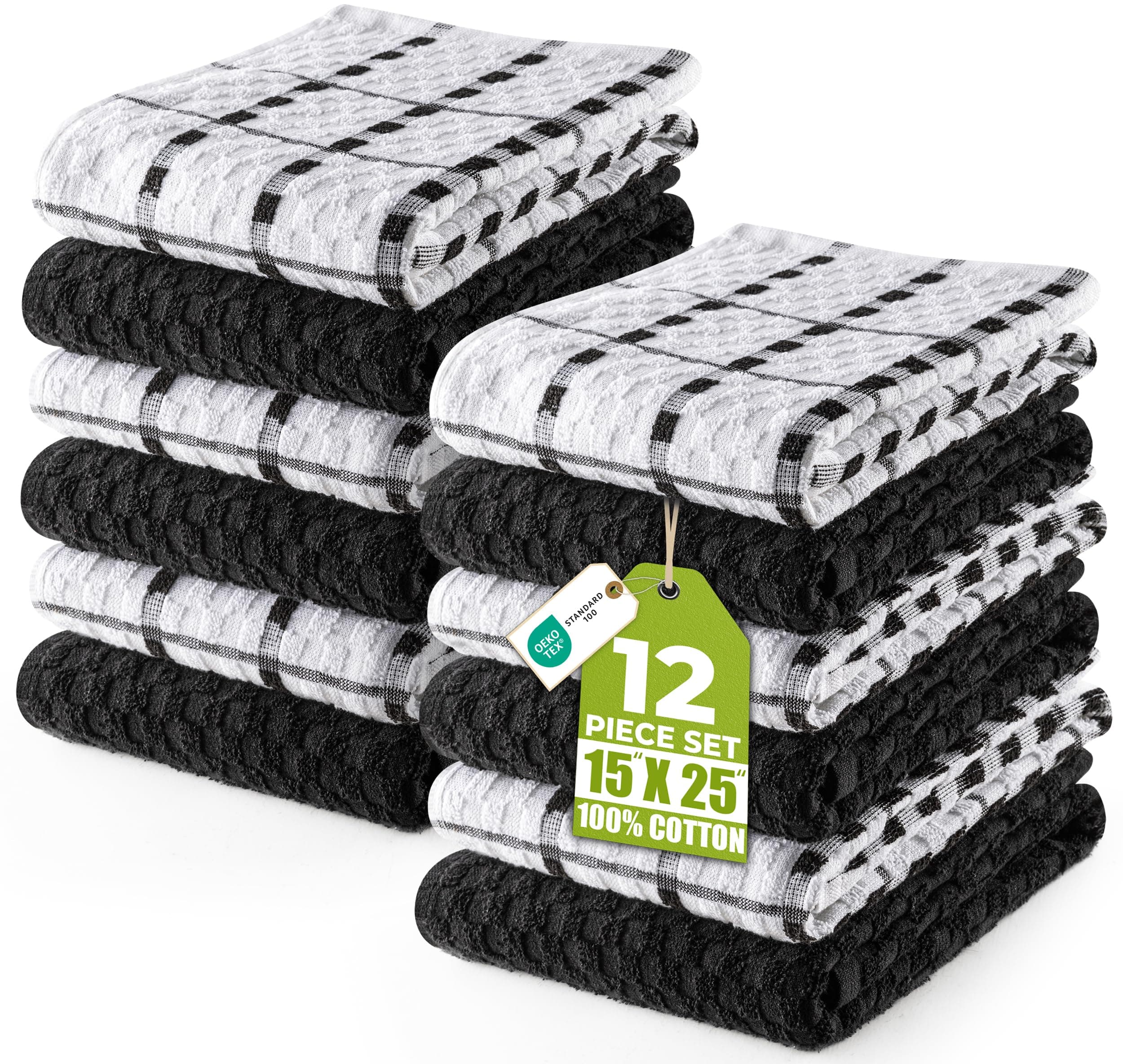 Utopia Towels - Asciugamani da cucina, 38 x 64 cm, 100% cotone super morbido e assorbente, asciugamani da cucina, strofinacci e canovacci, (confezione da 12) (bianco e nero)