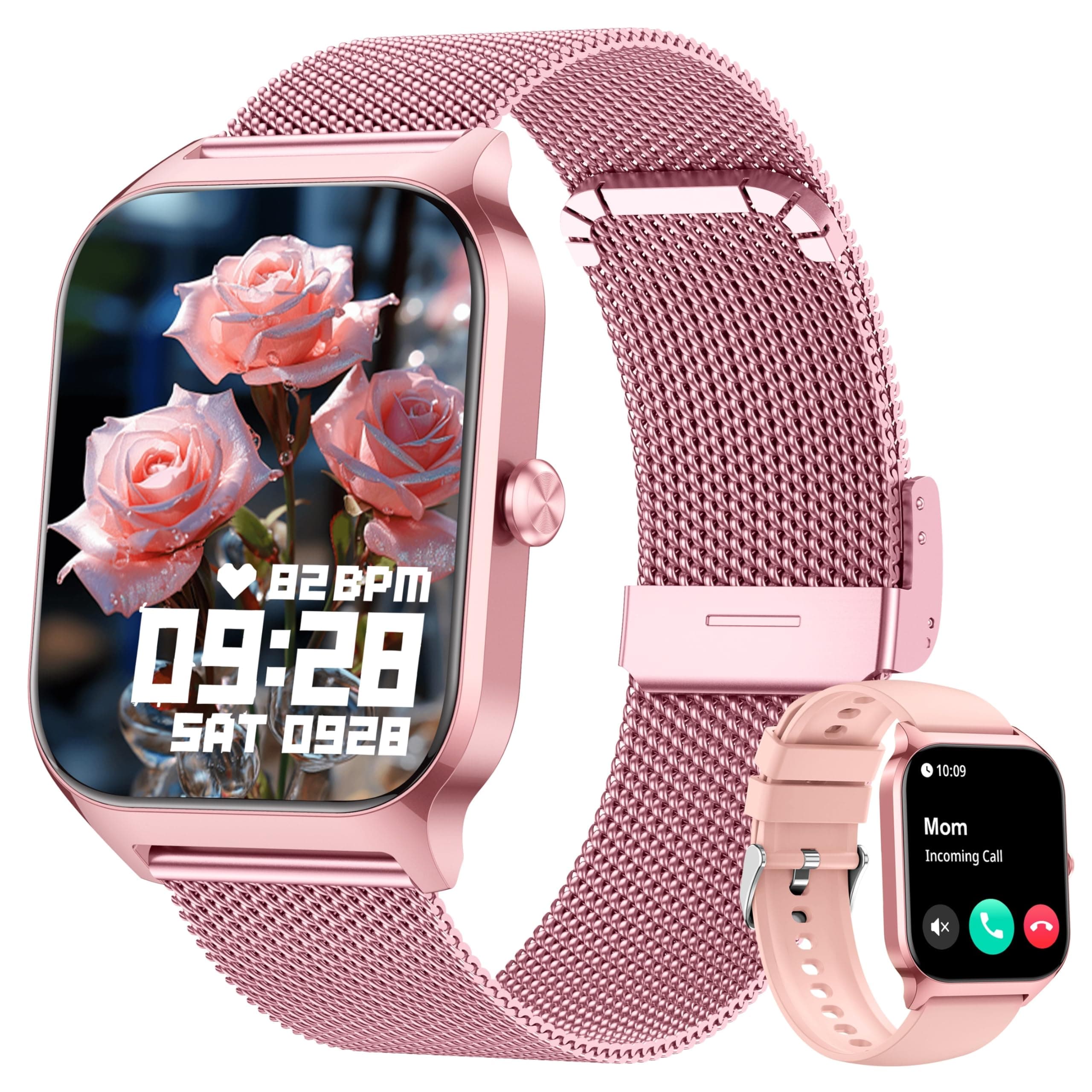 KALINCO Smartwatch Uomo Donna, 1.85” IA Orologio Pressione Sanguigna, Chiamata Bluetooth, SpO2, Frequenza cardiaca, Stress, Sonno, Orologio mondiale, 100+ Sports Watch, Regalo Android iOS