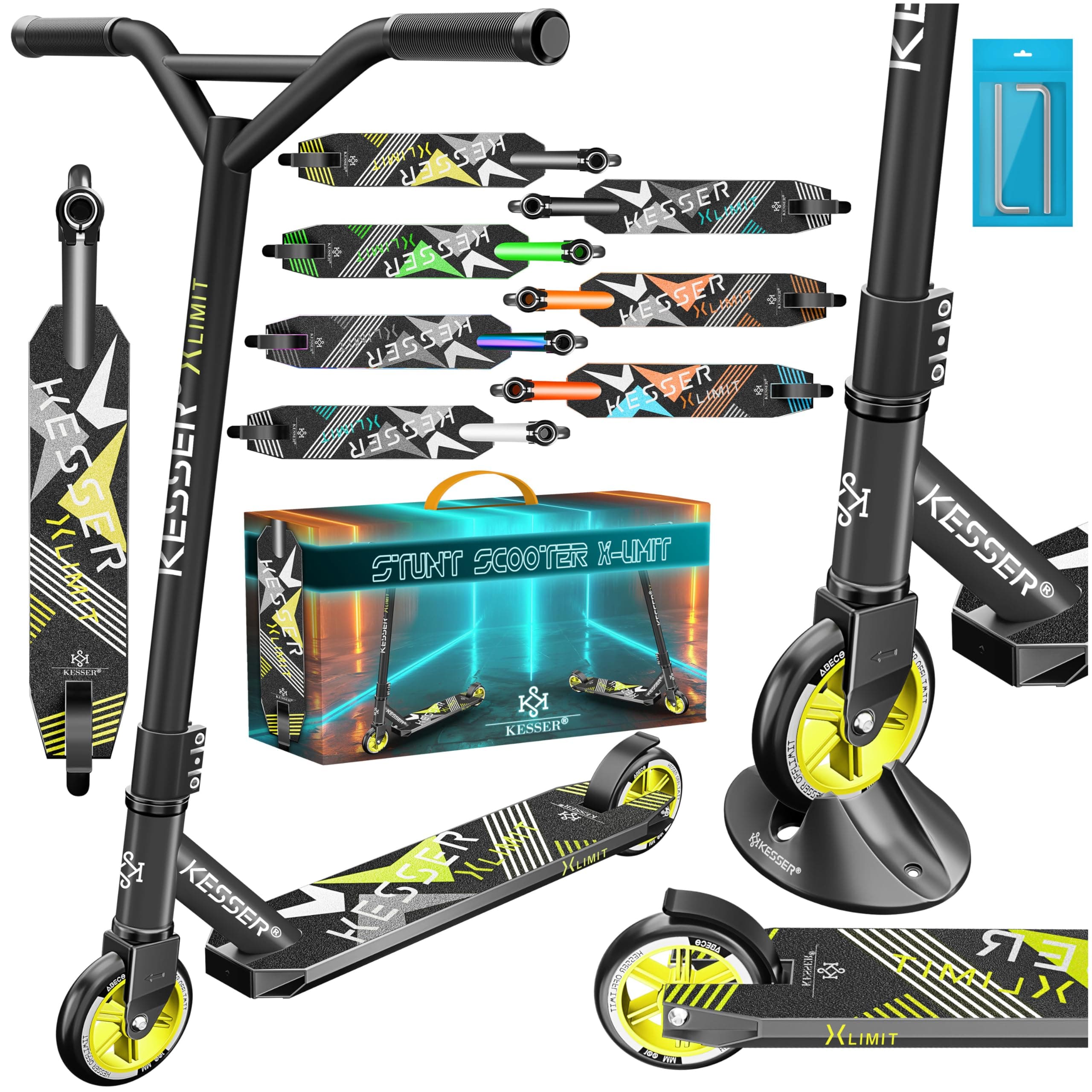 KESSER® Stunt Scooter X-Limit - 360° Lenkung Robuster Funscooter Stuntscooter mit ABEC 9 Kugellagern, 100 mm PU Räder, Kickscooter Tretroller Cityroller Trick Roller für Kinder Erwachsene