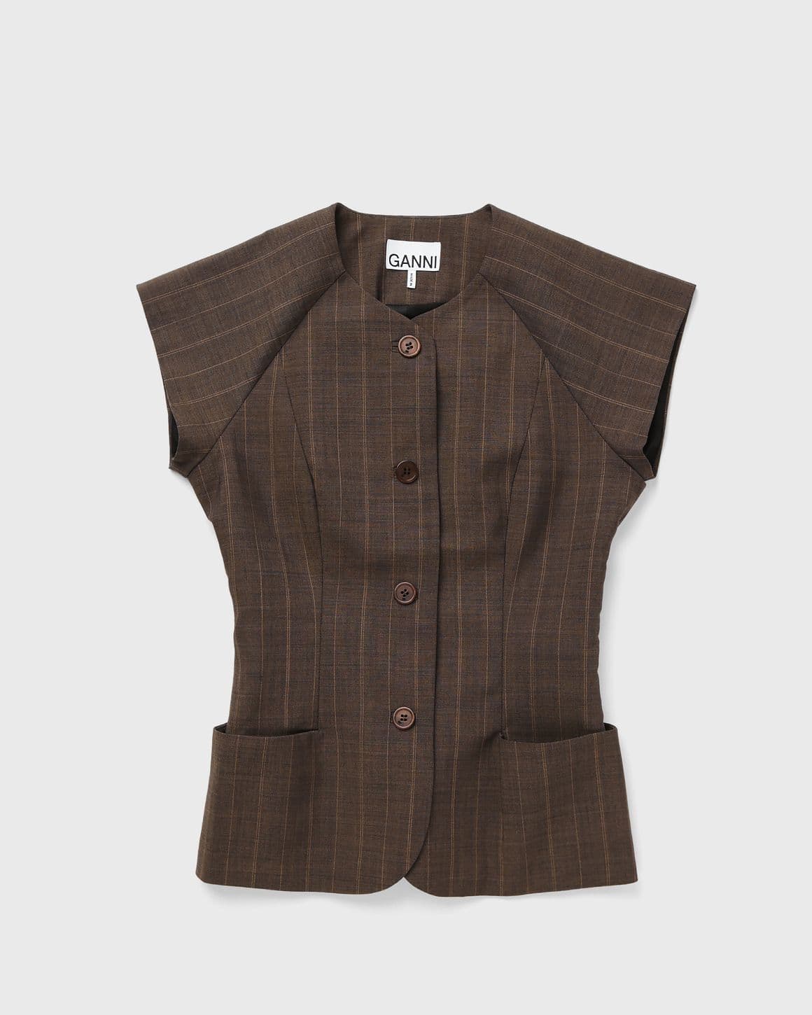 Light Wool Melange Stripe Cap Sleeve Blouse