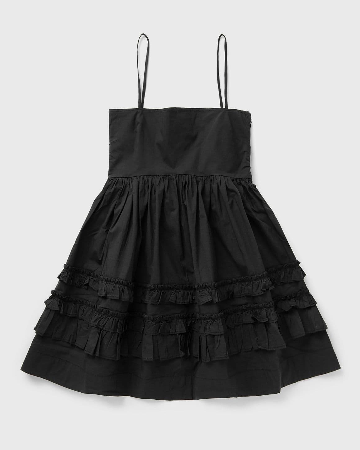 Stretch Cotton Mini Strap Dress w. Frills