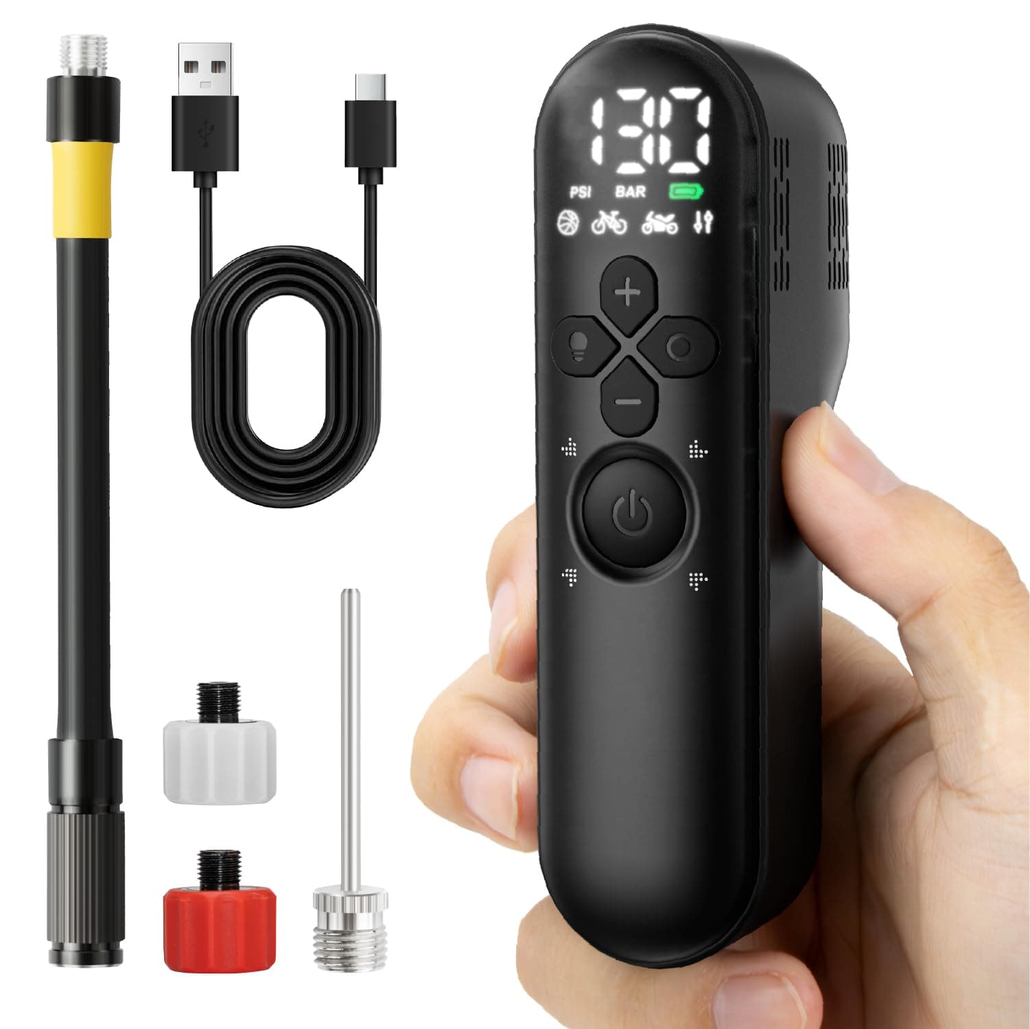 GPUTEK Bomba De Bicicleta Eléctrica, Bomba De Aire Portátil De Alta Presión De 120 PSI para Bicicletas Pequeñas con Medidor Digital para Válvulas Presta Y Schrader De Bicicletas De Carretera