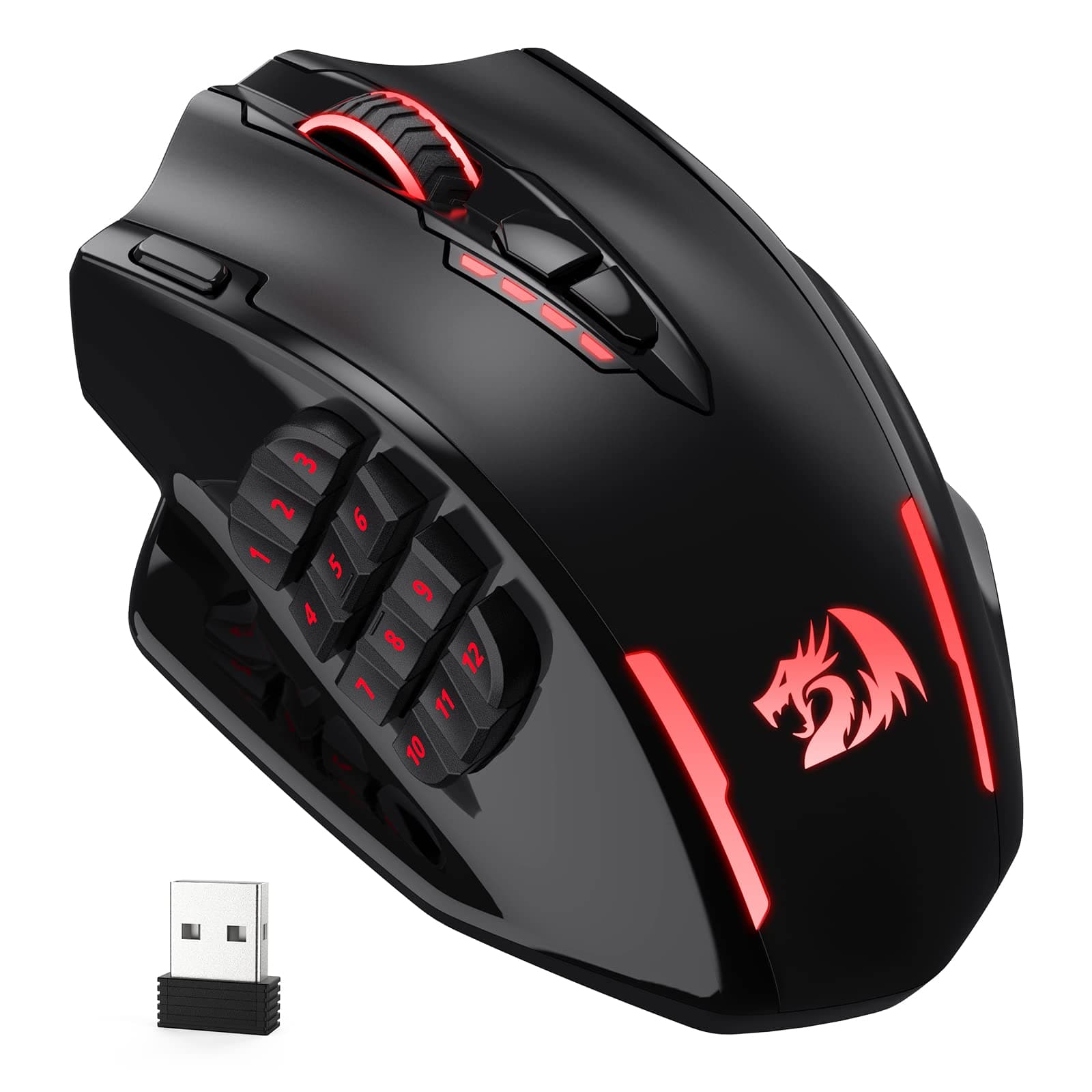 Redragon M913 Impact Elite - Ratón inalámbrico para Juegos (16000 dpi, 20 Botones programables, 45 Horas de Funcionamiento con batería y Sensor óptico Pro, 12 Botones Laterales