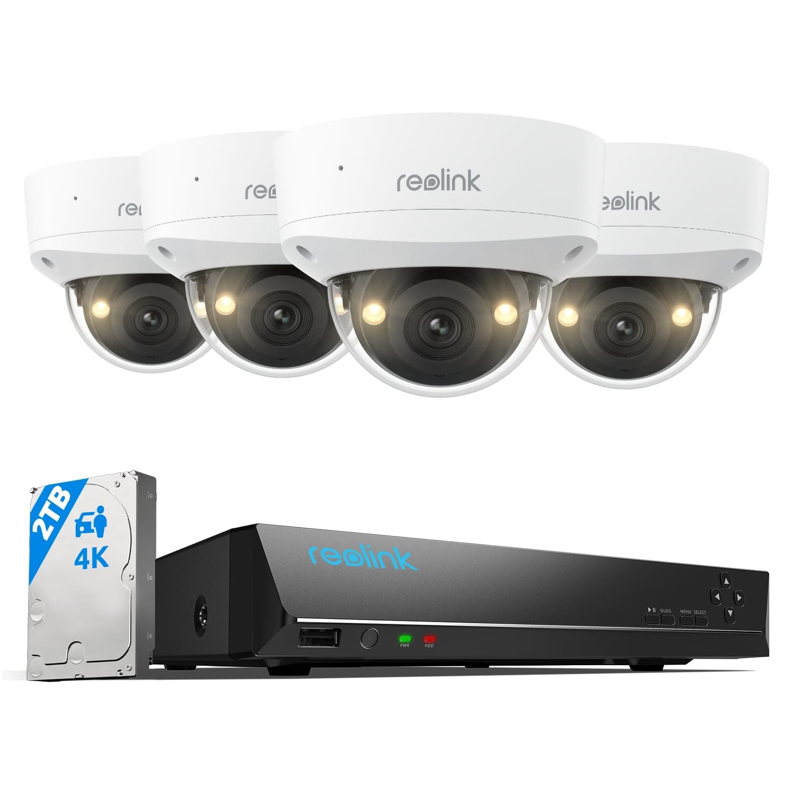 Reolink 4K Kit Caméra Surveillance PoE, Anti-Vandalisme IK10, NVR 8CH avec Disque Dur 2To, Vision Nocturne Couleur, Détection Personne/Véhicule/Animal, Audio Bidirectionnel, IP67 Résistant, RLK8-800V4