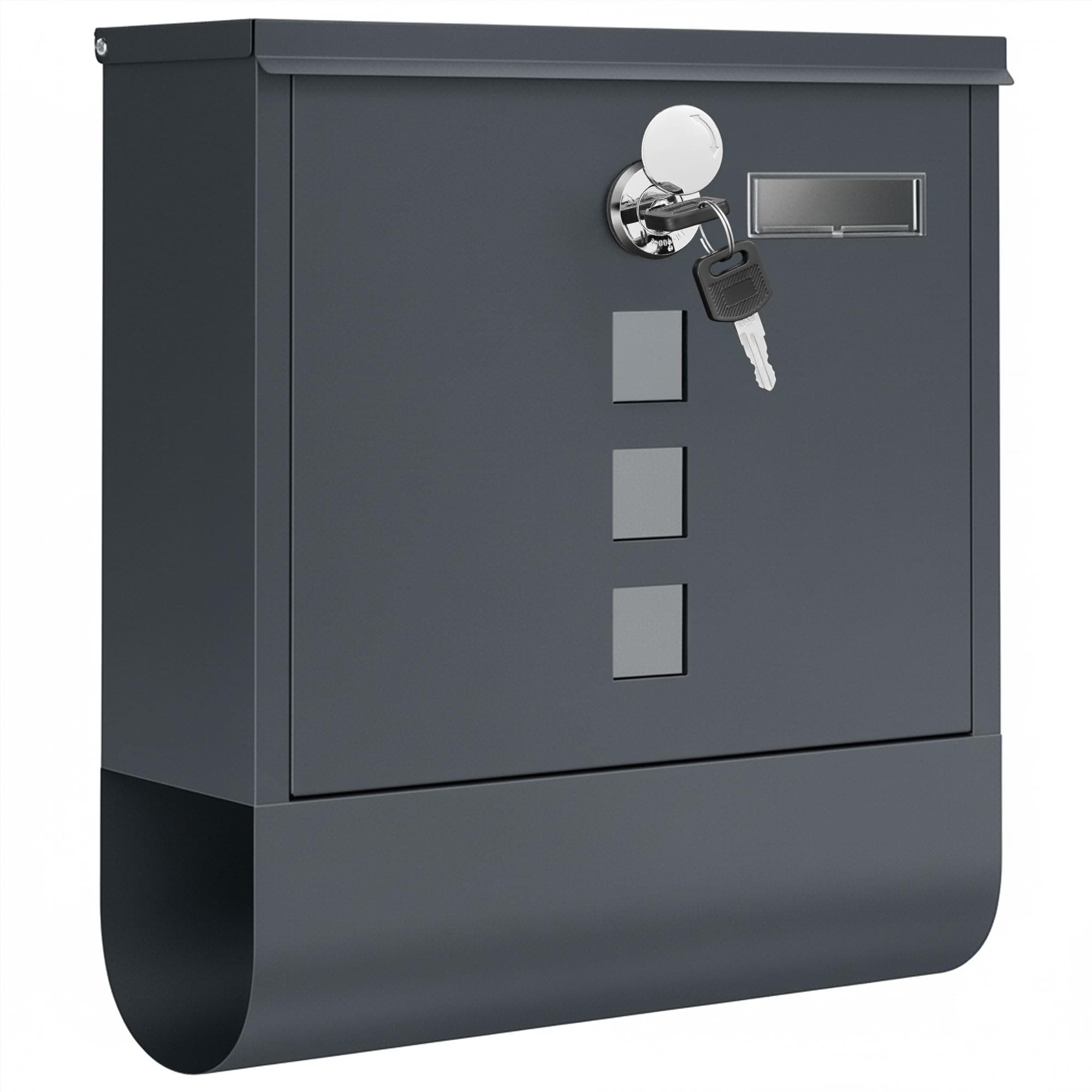 SONGMICS Wandbriefkasten, mit Schloss mit Drehdeckel, Sichtfenster, Namensschild, Zeitungsfach, einfache Montage, 10 x 30,8 x 33,8 cm, Anthrazitgrau GMB20AG