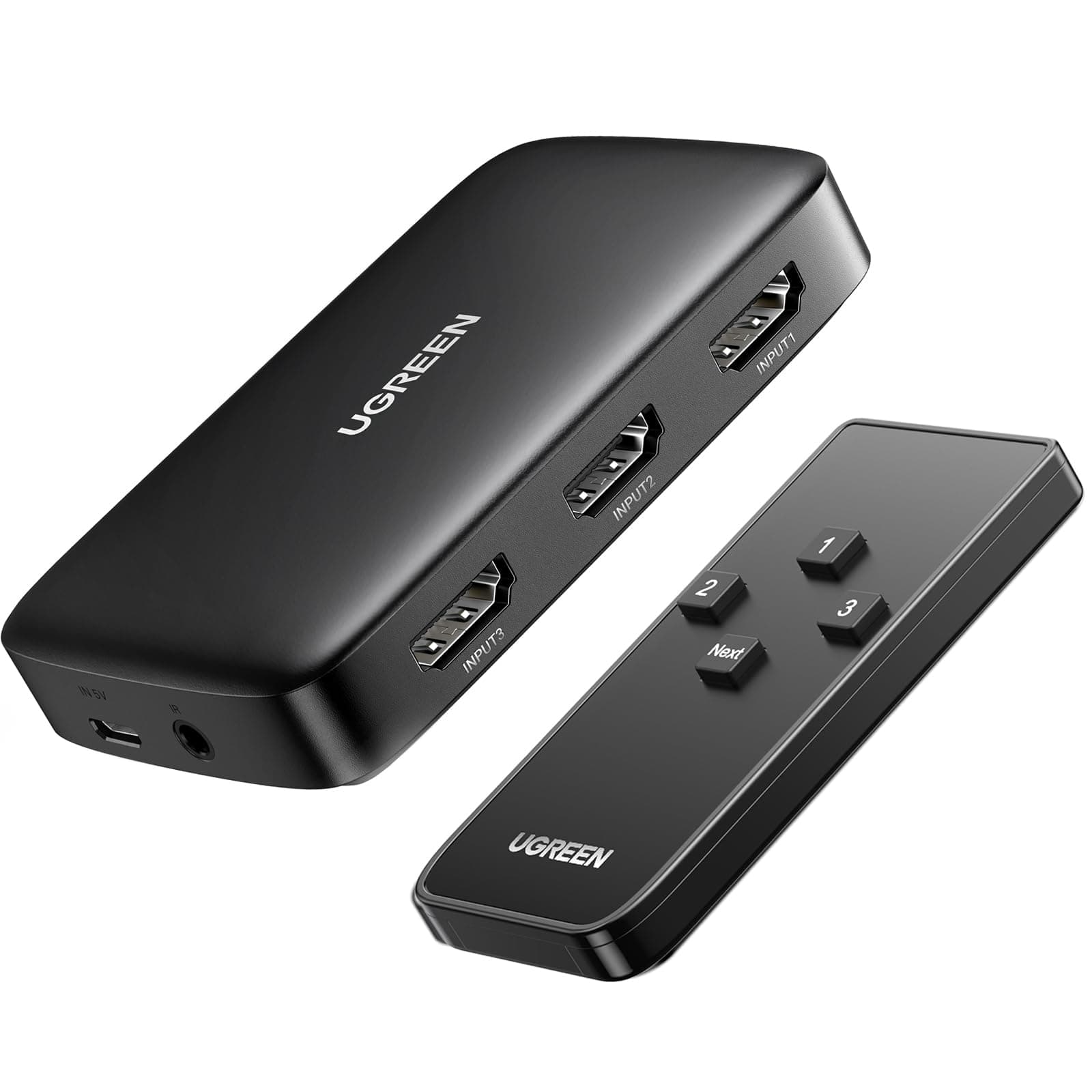 UGREEN HDMI Switch 4K 3 In 1 Out HDMI Splitter Verteiler Fernbedienung unterstützt 4K, 3D, HDR für TV Stick, TV, PC, Spielkonsole, Switch, PS5/4, Xbox, Blu-Ray Player